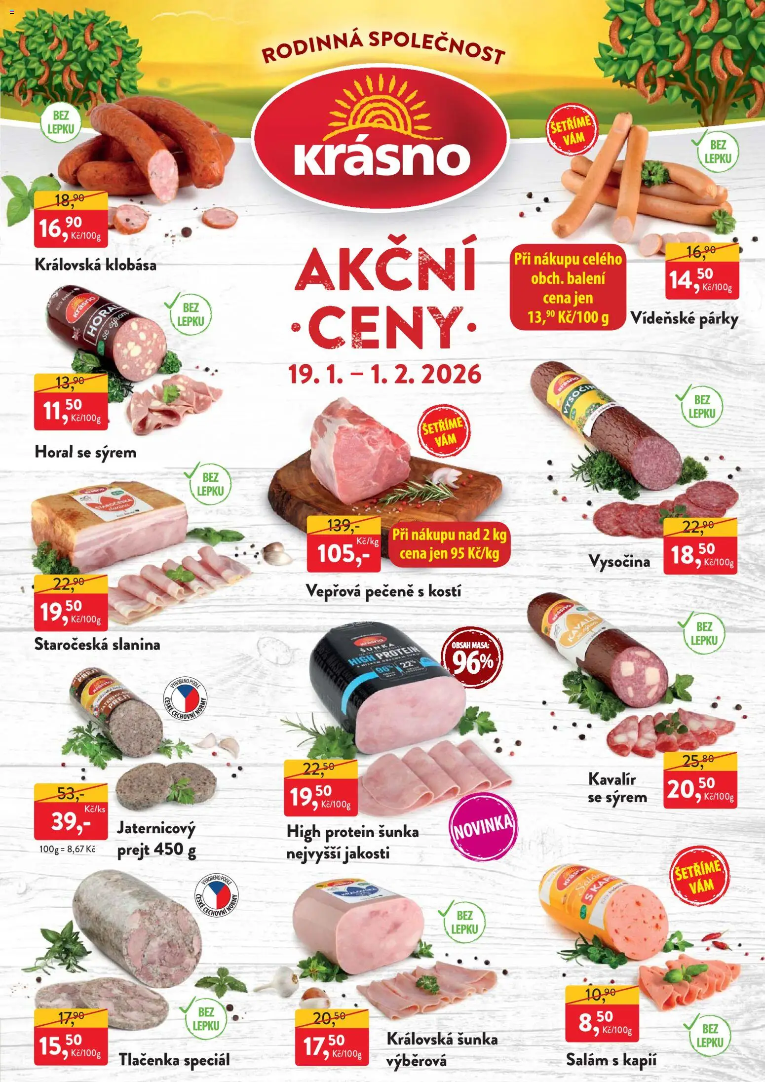 Náhled nabídky: MP Krásno Leták platný od 19.01.2026 - Protein, Vysočina, Šunka, Klobása, Tlačenka, Párky, Slanina, Vídeňské párky