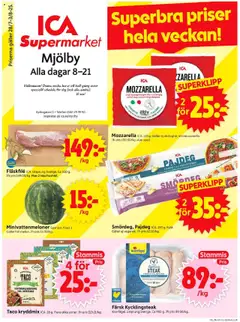 Förhandsgranska reklamblad Mjölby från butik ICA Supermarket gäller från 28/07/2025