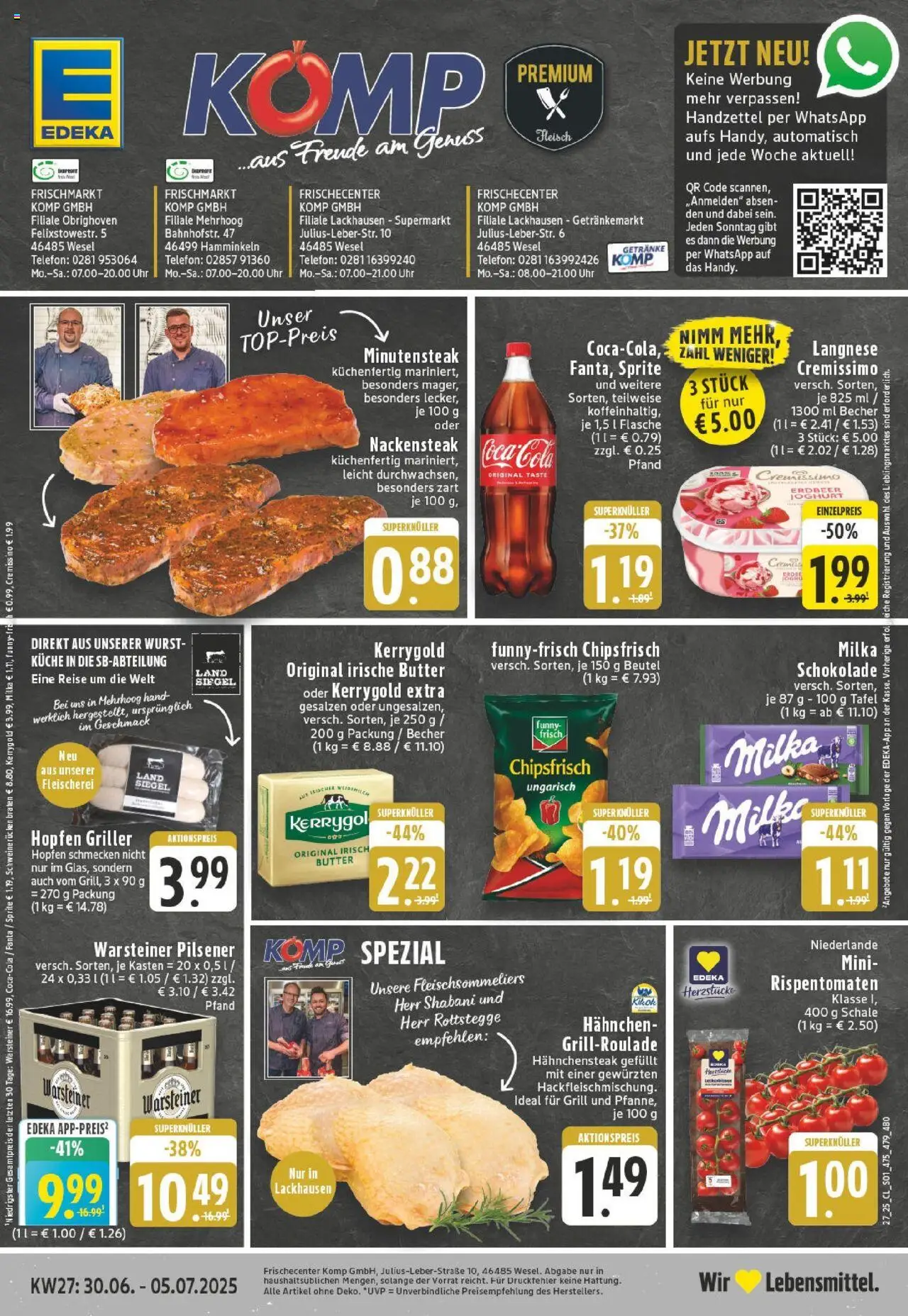 EDEKA Prospekt ab 29.06.2025 - Prospekt Wesel-Lackhausen Online - Küche, Coca cola, Wurst, Steak, Cola, Joghurt, Langnese, Griller
