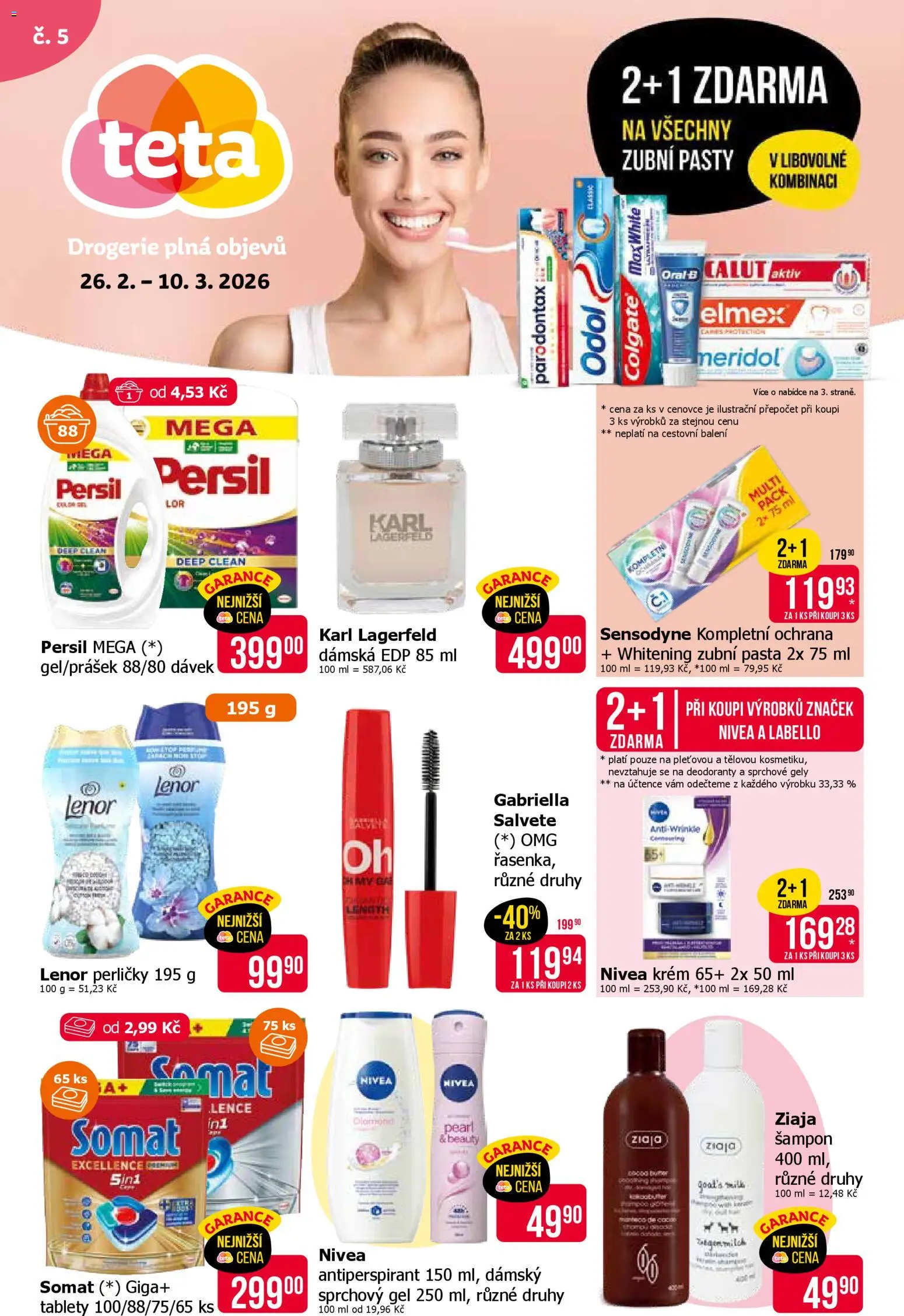 Náhled nabídky: TETA Drogerie Leták platný od 26.02.2026 - Sprchový gel, Antiperspirant, Parodontax, Šampon, Persil, Krém, Lenor, Persil gel