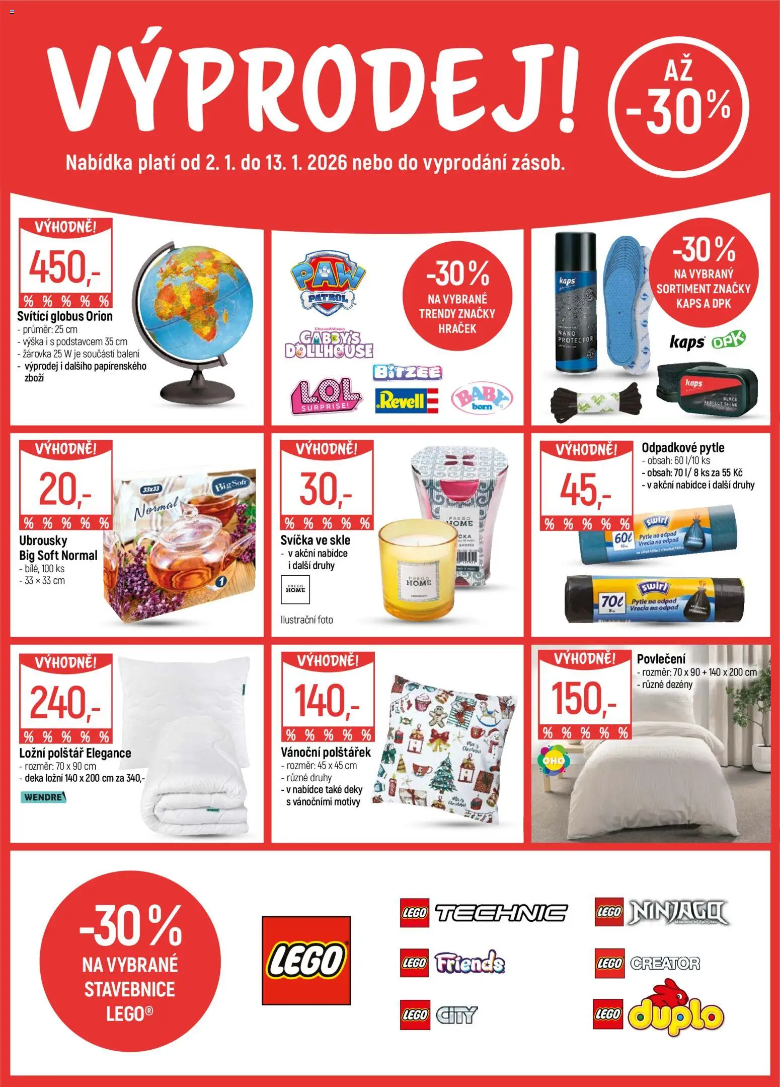 Náhled nabídky: Globus Pardubice platný od 02.01.2026 - LEGO, Globus, Povlečení, Lego Technic, Polštář, Stavebnice, Deky, Pytle na odpad