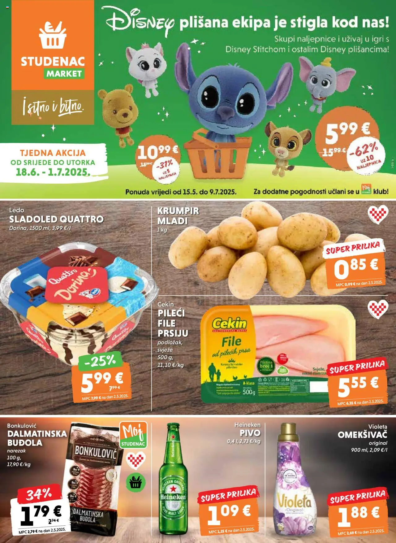 Studenac aktualni Katalog vrijedi od 18.06.2025 - tjedna akcija broj stranice 1 - File, Pivo, Piletina, Omekšivač, Buđola, Ledo, Krumpir, Violeta