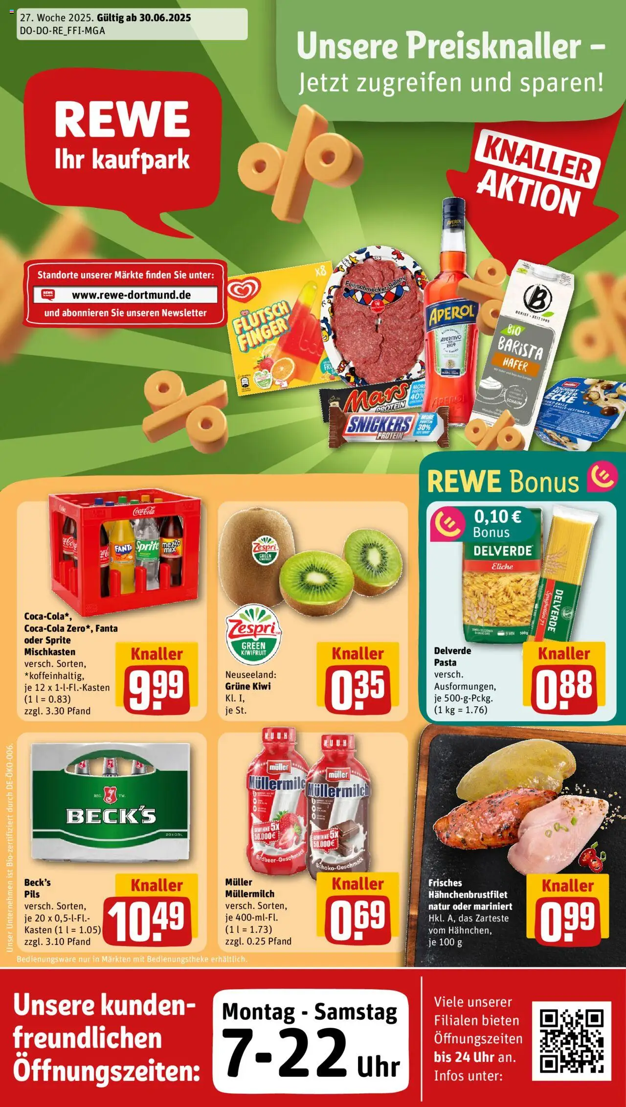 Rewe ihr Kaufpark Prospekt (vom 30.06.2025 - 06.07.2025) - Pasta, Coca cola, Aperol, Cola, Snickers, Fanta, Salami, Muller mullermilch