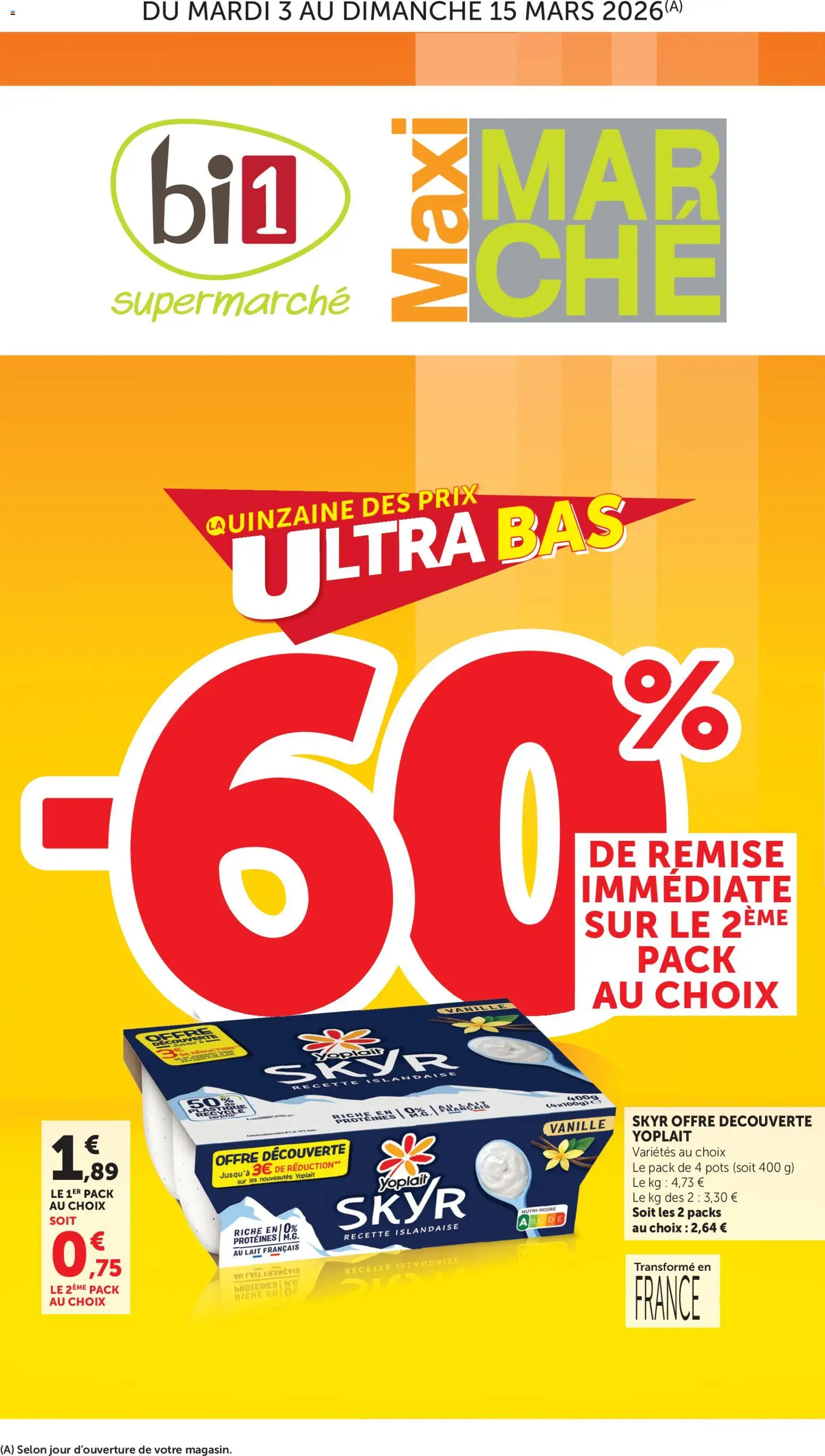 Prévisualisation de bi1 maxi marché du magasin bi1 formulaire valide 03/03/2026 - Skyr, Lait, Vanille