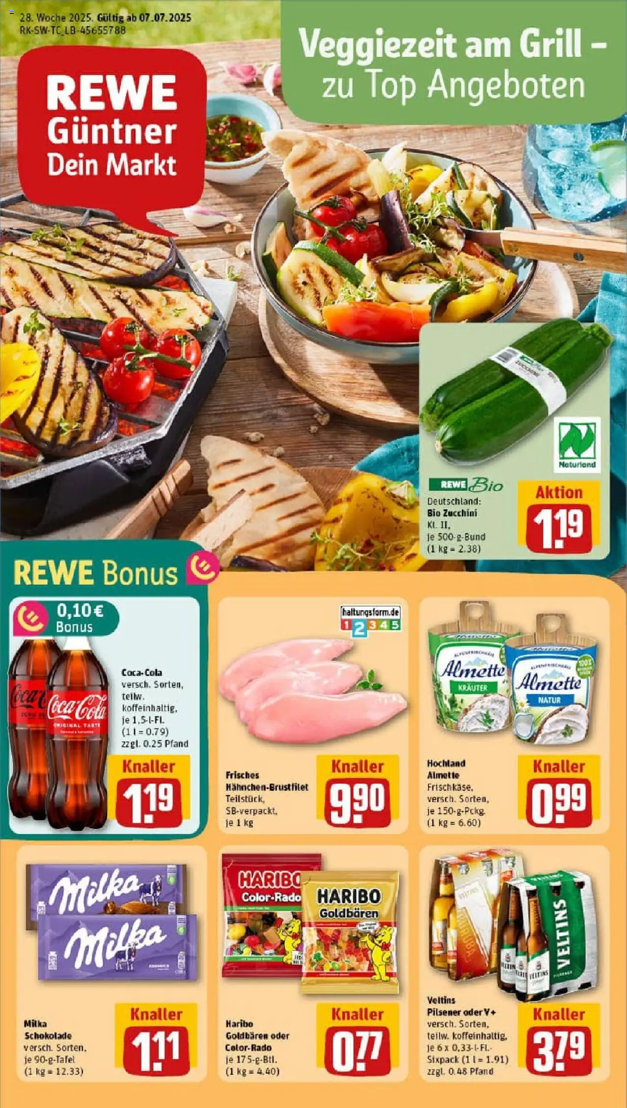 REWE Prospekt ab 06.07.2025 nächste Woche - Prospekt Leinfelden-Echterdingen - Schokolade, Coca cola, Haribo, Grill, Cola, Top, Milka schokolade, Almette