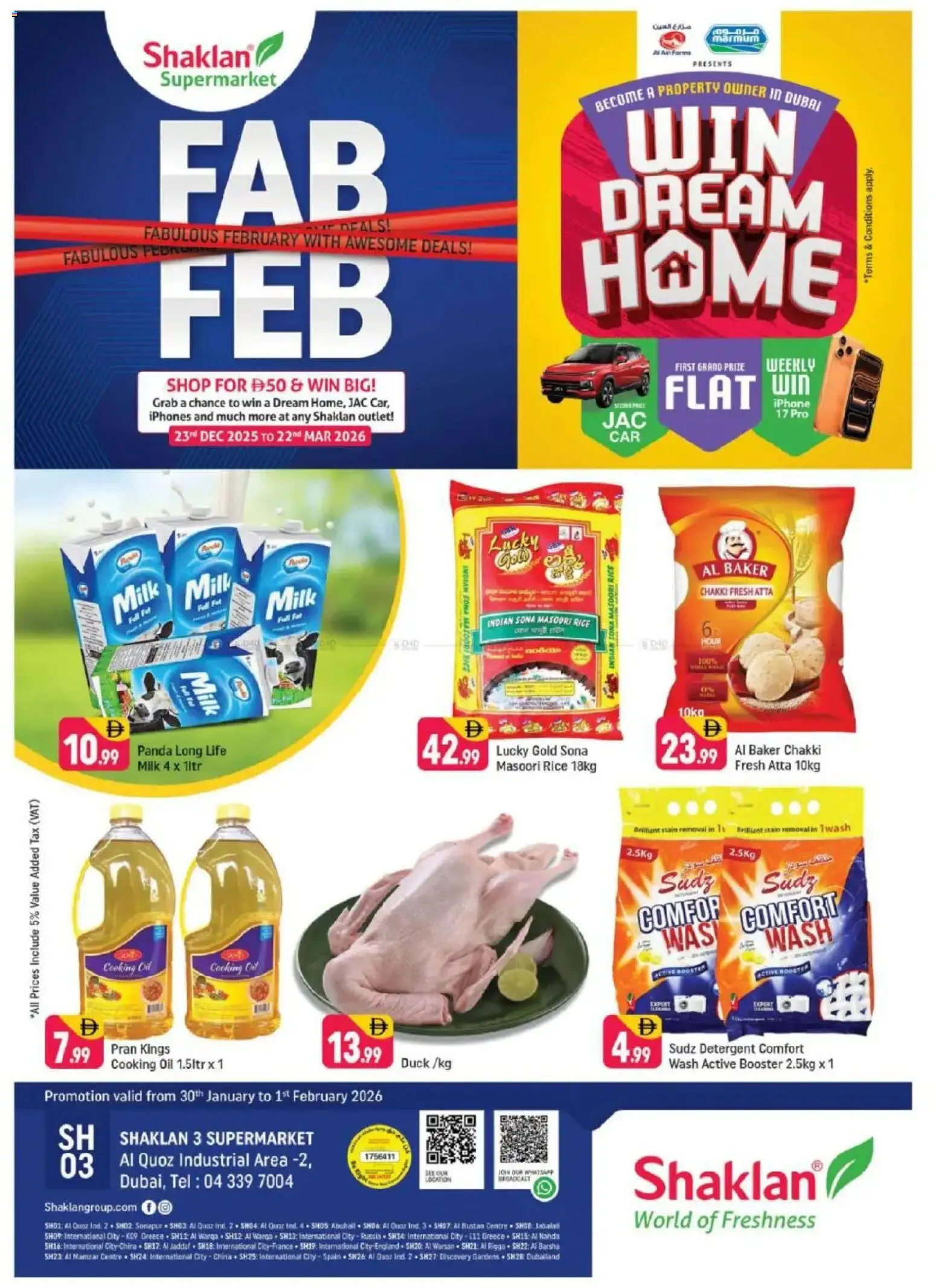 Preview of the catalogue Weekend Deals - Shaklan 3 Supermarket, Al quoz Ind 2 of store Shaklan valid from 30 Jan, 2026 - Milk, Oil, Rice, Detergent