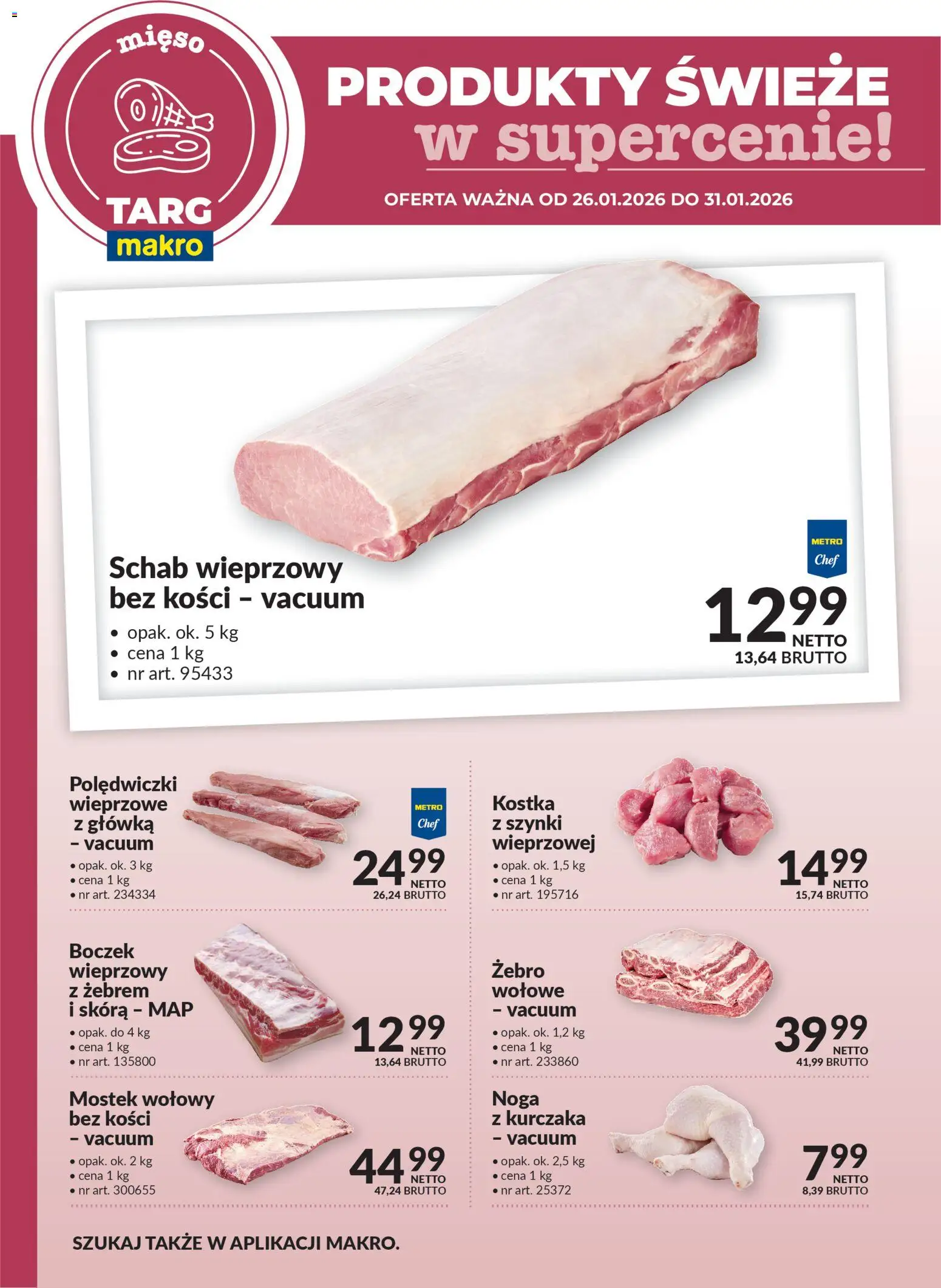 Pogląd gazetki "Produkty świeże w supercenie" ze sklepu Makro ważnej od 26.01.2026 - Mięso, Polędwiczki wieprzowe, Schab, Boczek, Polędwiczki, Schab wieprzowy, Boczek wieprzowy