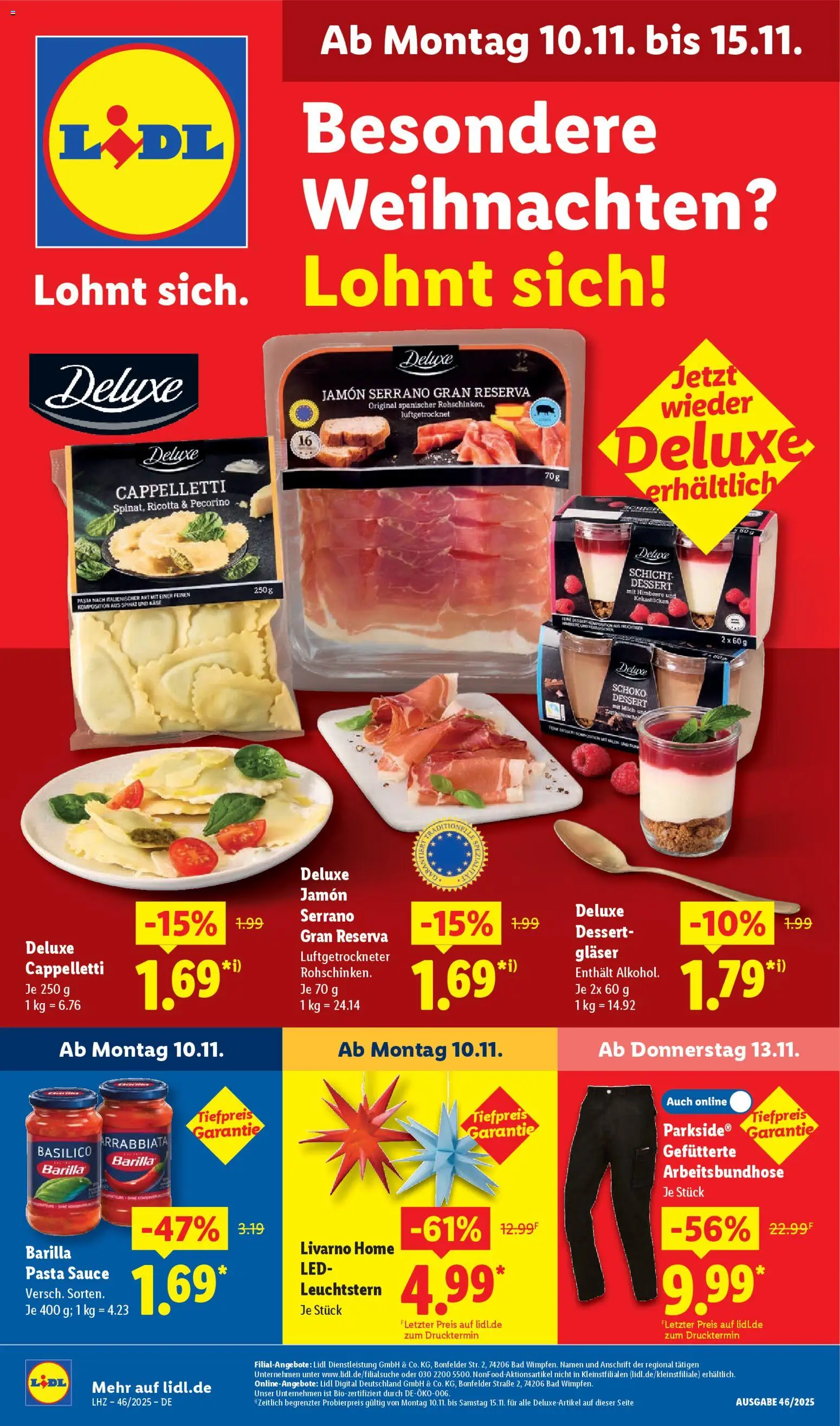 Vorschau von dem Prospekt des Geschäftes Lidl, gültig ab dem 10.11.2025 - Käse, Pasta, Bad, Himbeere, Milch, Barilla