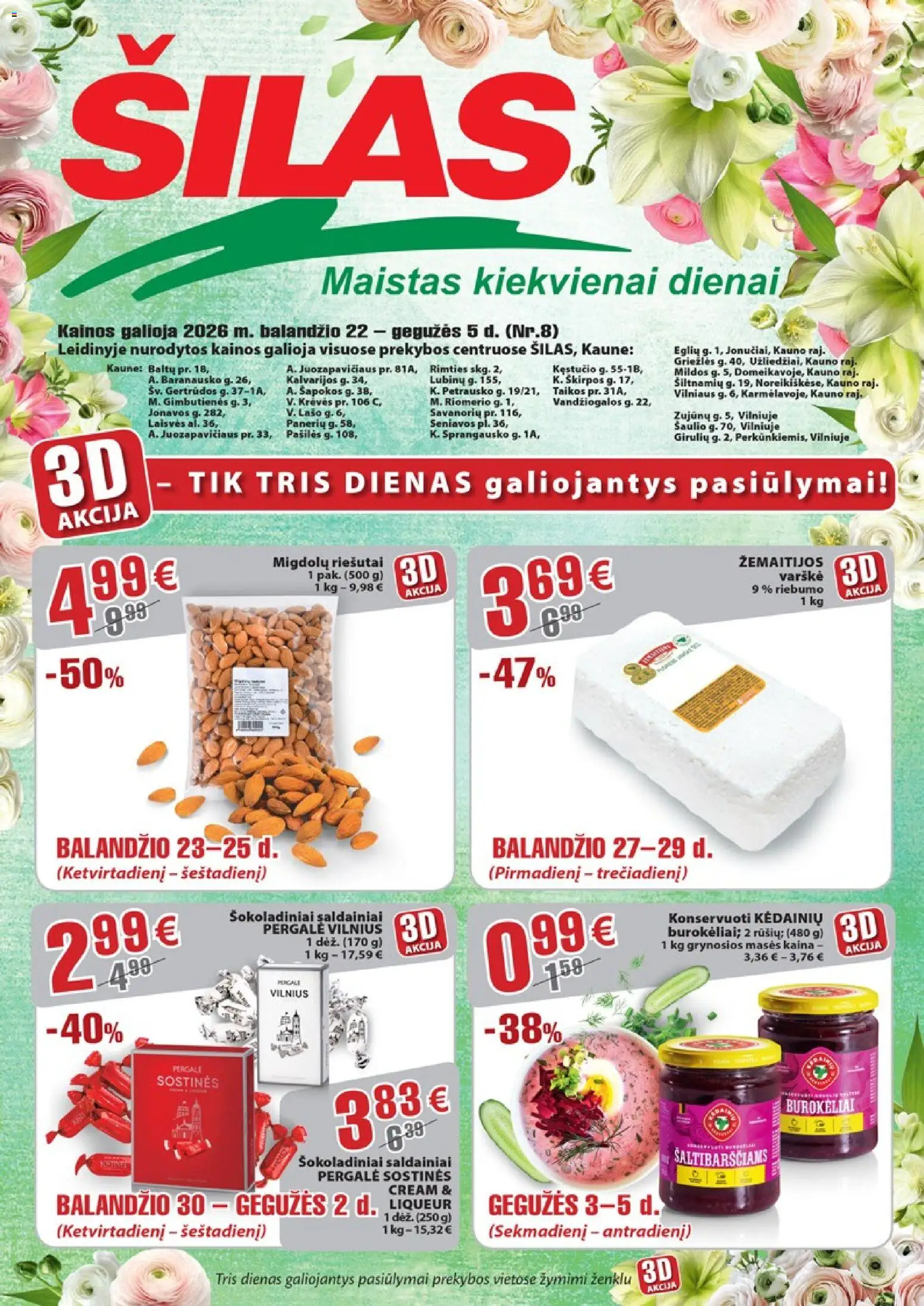 Šilas parduotuvės leidinio Šilas leidinys galiojančio nuo 2026.04.22 peržiūra - Saldainiai, Varškė, Riešutai