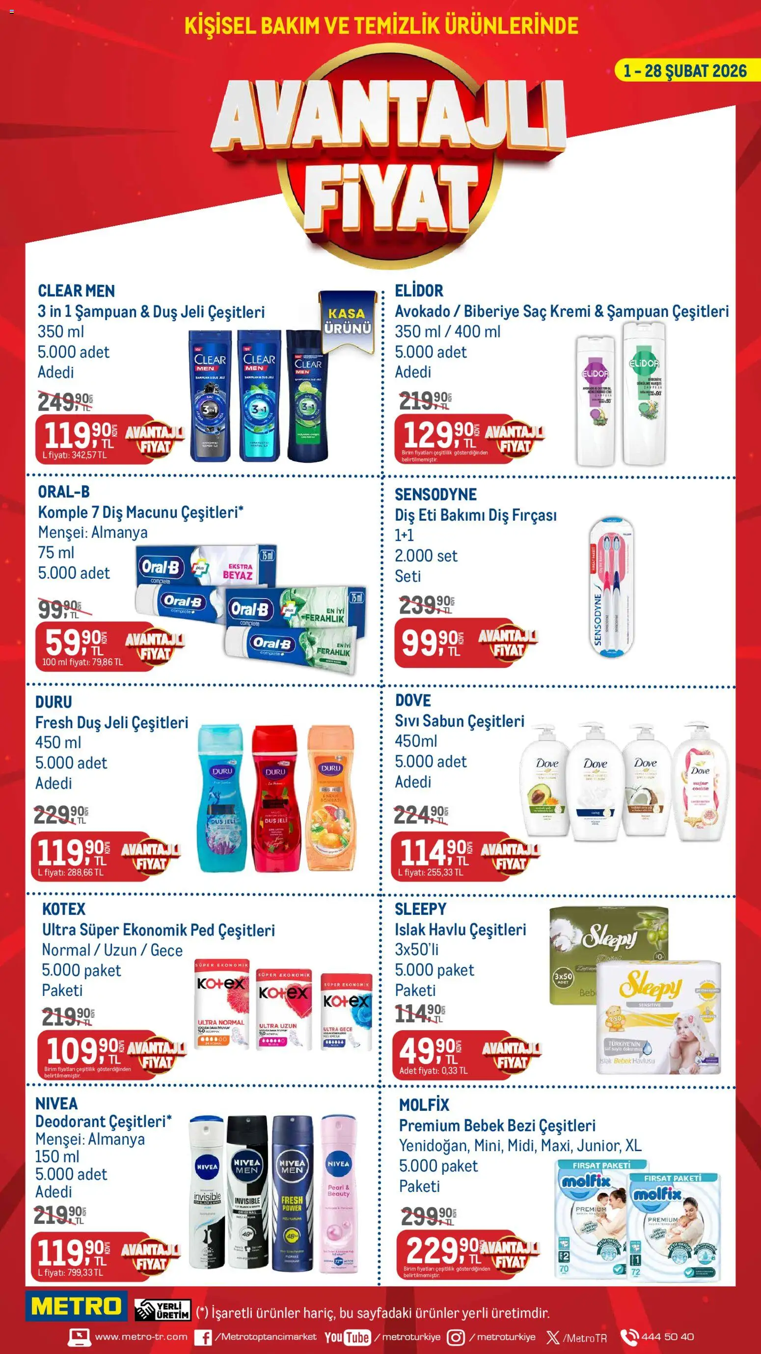 Metro Kişisel Bakım ve Temizlik Ürünleri 01.02.2026 - Broşürünün önizlemesi - Avokado, Şampuan, Deodorant, Diş macunu, Kasa, Diş fırçası, Sabun, Duş