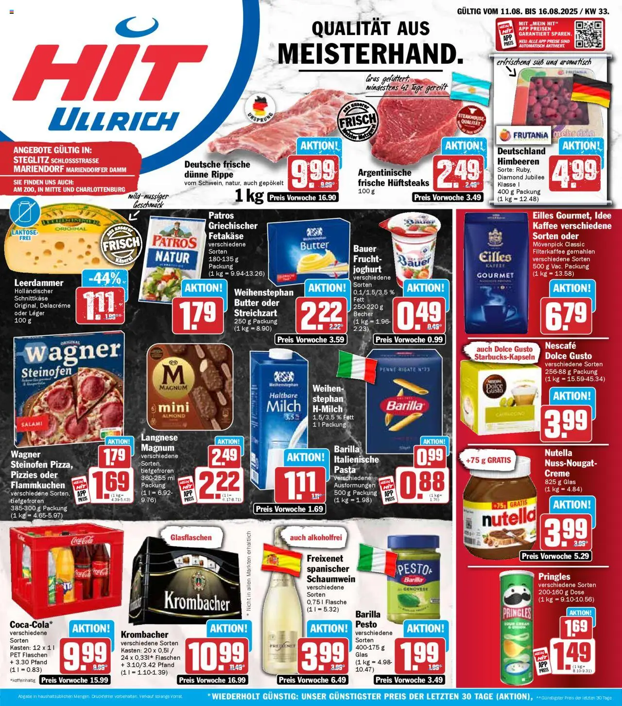 HIT Prospekt ab 11.08.2025 nächste Woche > Berlin - Nutella, Joghurt, Himbeeren, Krombacher, Creme, Freixenet, Leerdammer, Patros