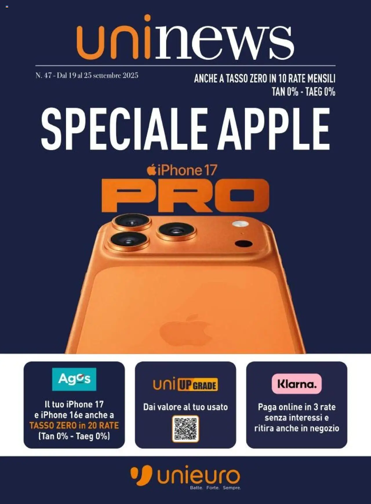 Volantino Unieuro valido da 19/09/2025 numero di pagina 1 - Iphone