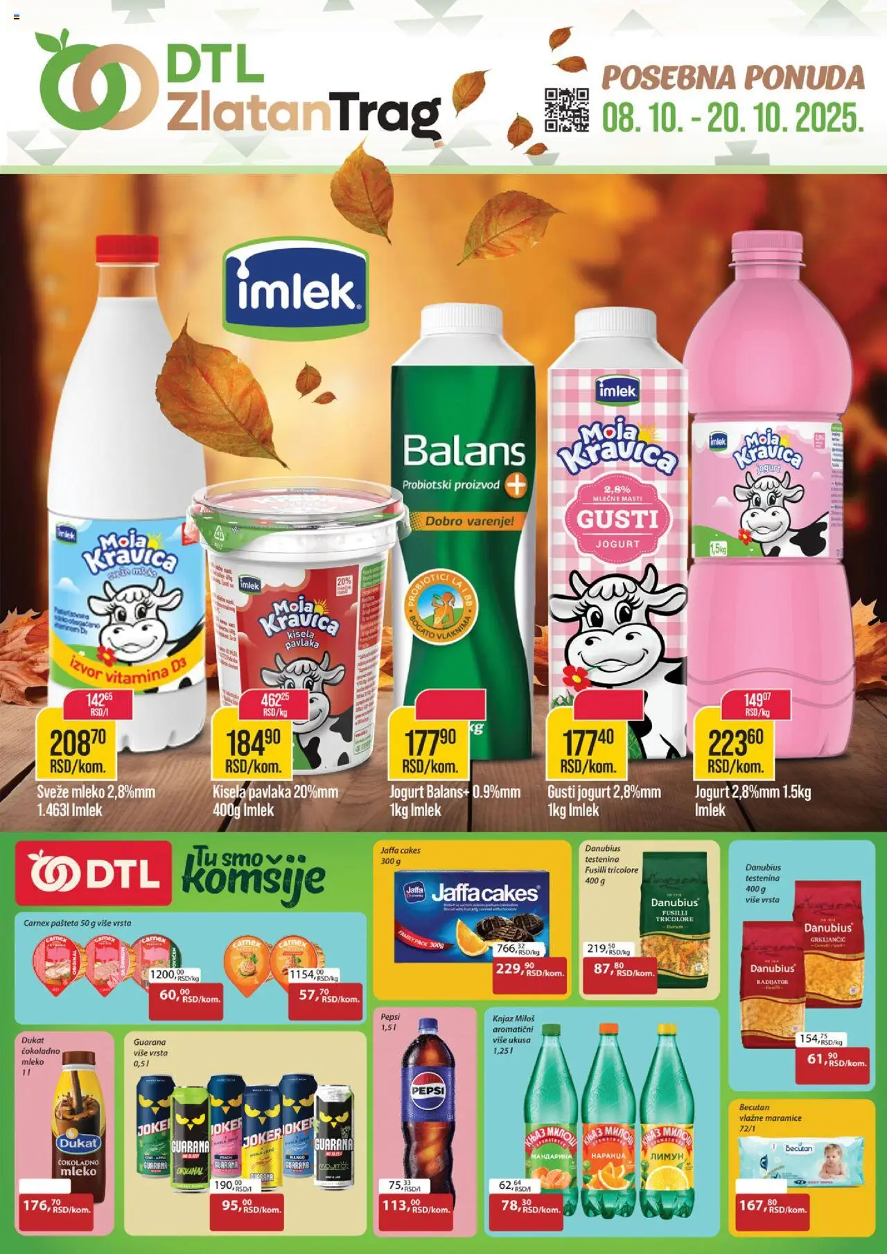 Zlatan Trag katalog važi od 08.10.2025 - stranica 1 - Guarana, Pepsi, Pavlaka, Mleko, Jogurt, Pašteta, Maramice, Sveže mleko