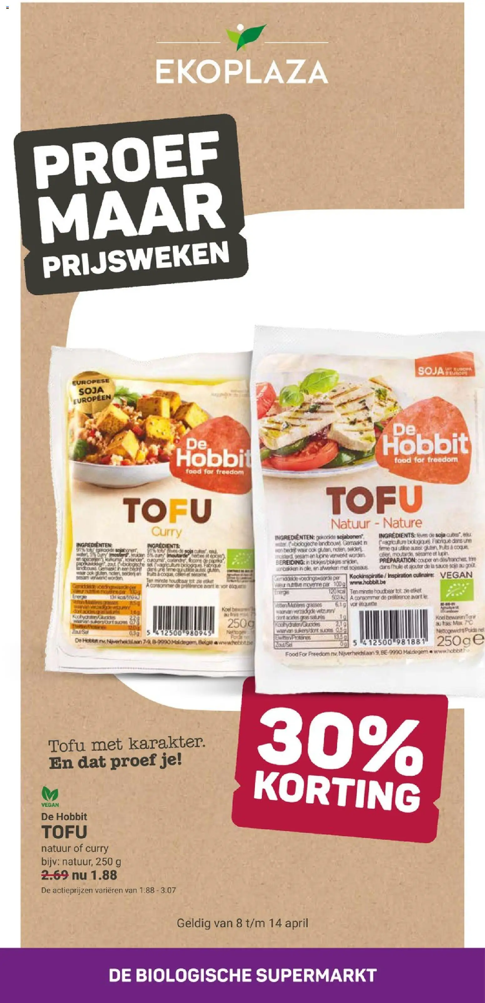 Voorbeeld van Ekoplaza folder van winkel Ekoplaza geldig vanaf 08-04-2026 - Tofu, Ingrediënten