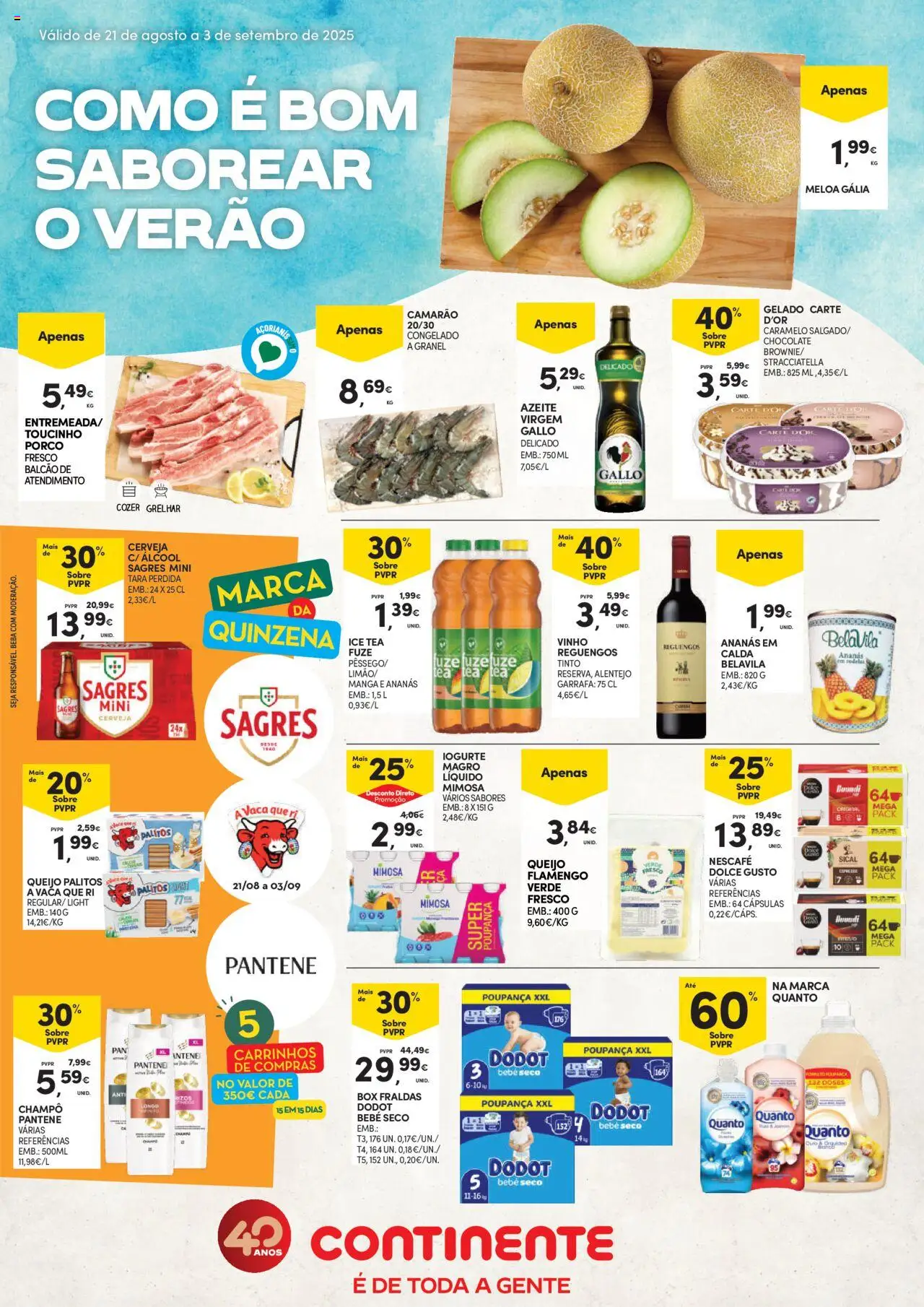 Continente Folheto de 21/08/2025 - catálogo esta semana - página 1 - Dolce gusto, Gelado, Álcool, Iogurte, Fraldas dodot, Fraldas, Champô, Iogurte magro
