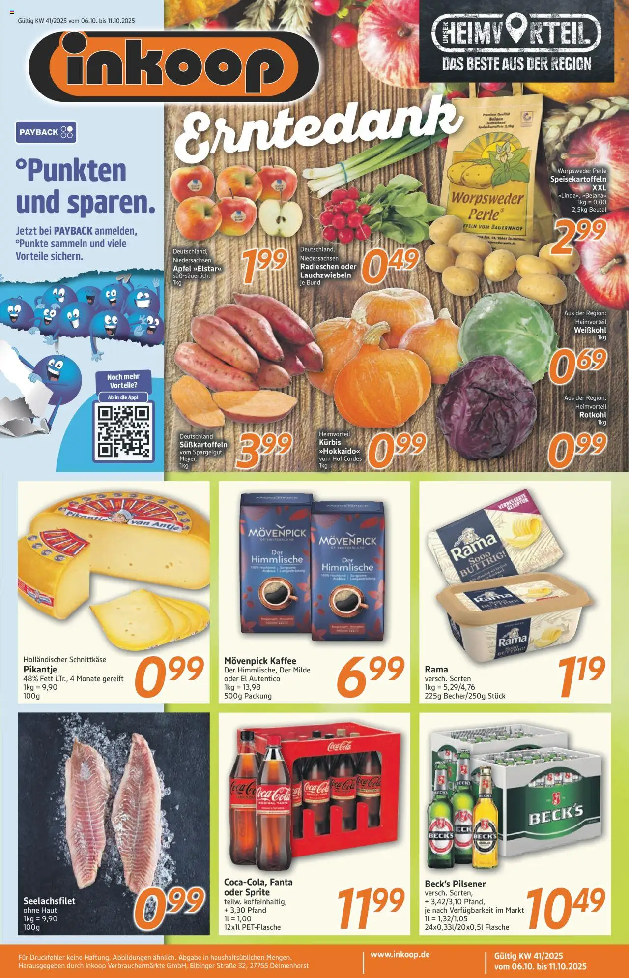 Inkoop Prospekt (vom 06.10.2025 - 11.10.2025) - Kaffee, Coca cola, Äpfel, Kürbis, Rotkohl, Fanta, Rama, Movenpick kaffee