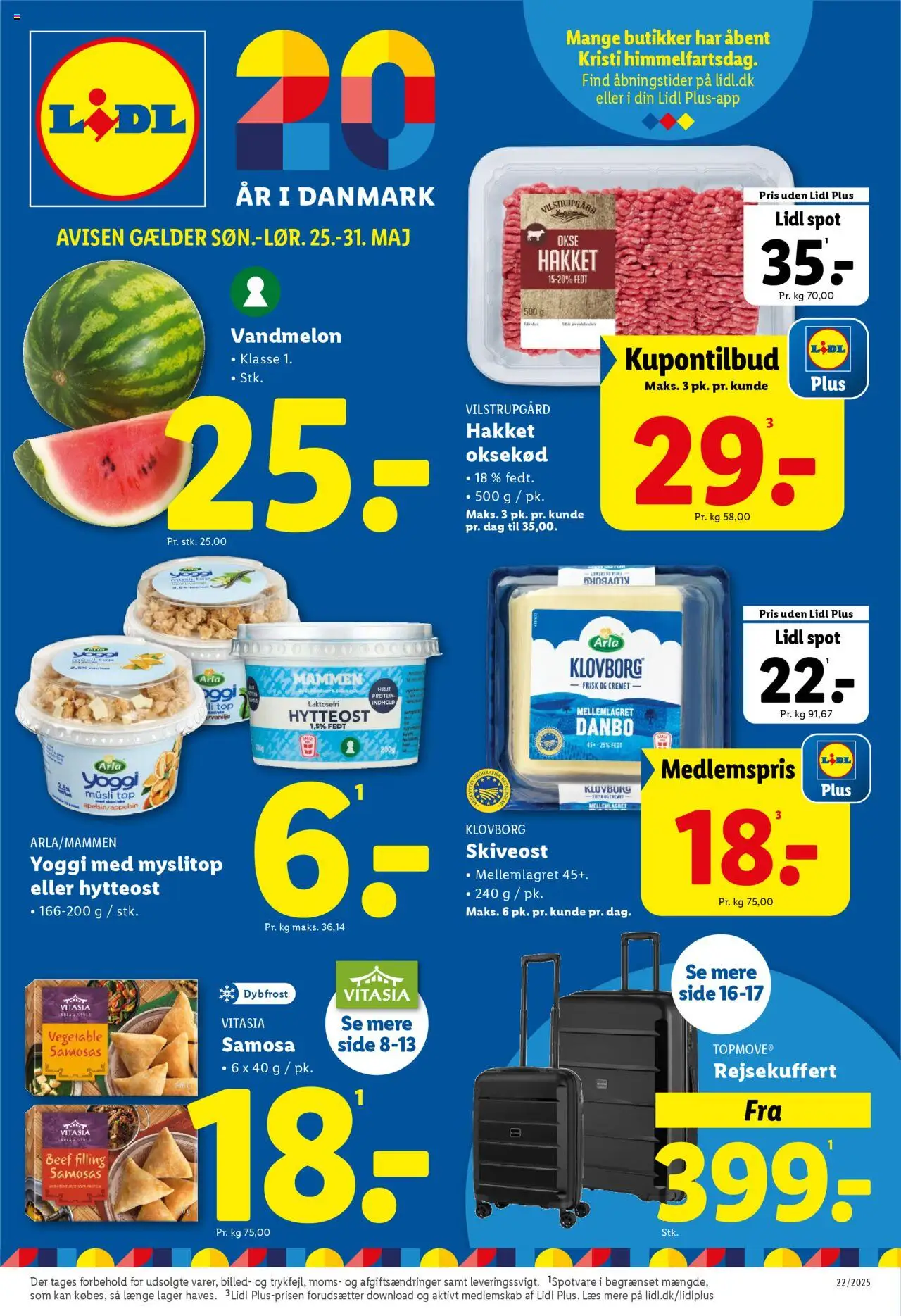 Lidl tilbudsavis gyldig fra 25/05/2025 - side 1 - Hytteost, Vandmelon, Oksekød, Müsli, Skiveost, Søm