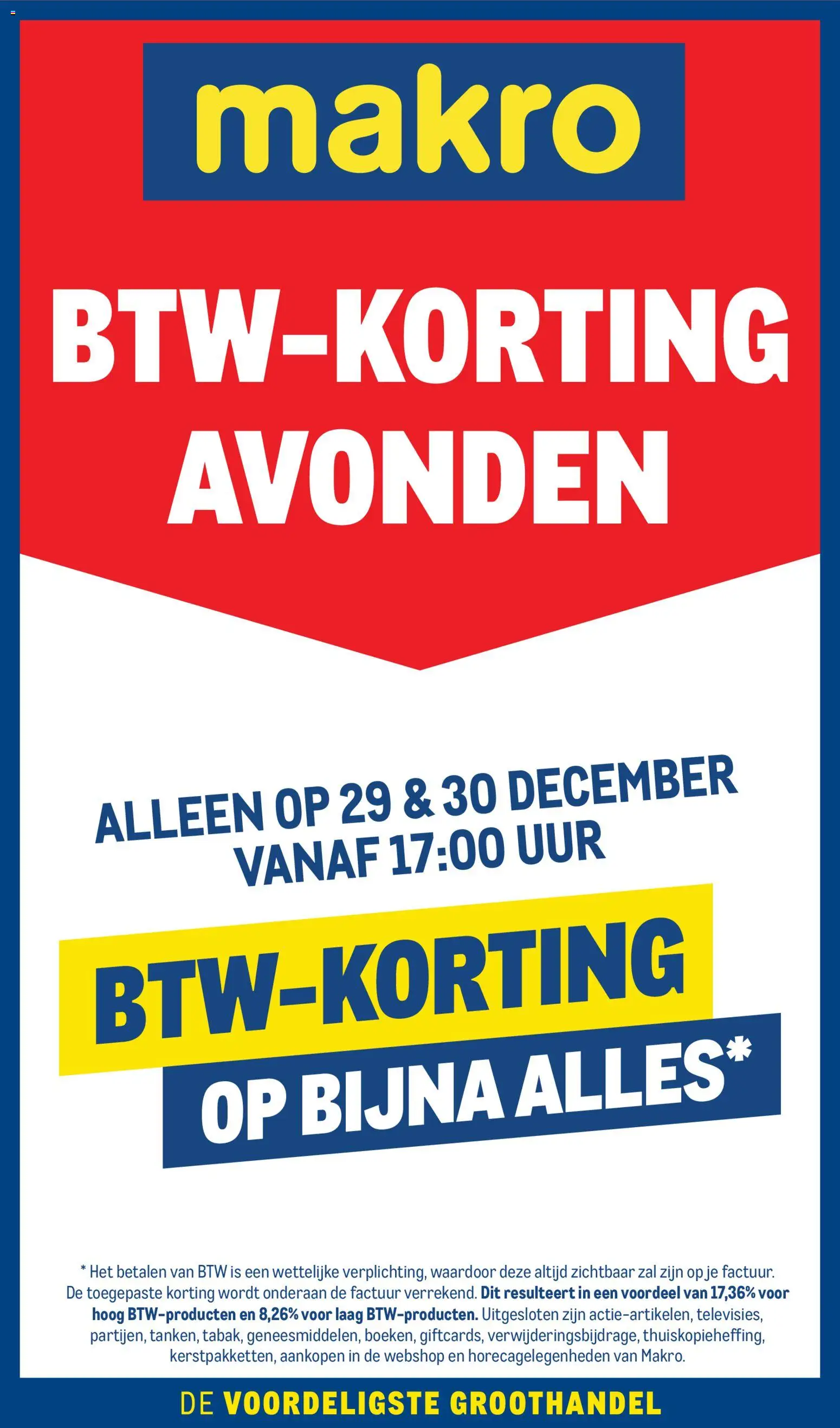 Voorbeeld van BTW-korting avond van winkel Makro geldig vanaf 29-12-2025