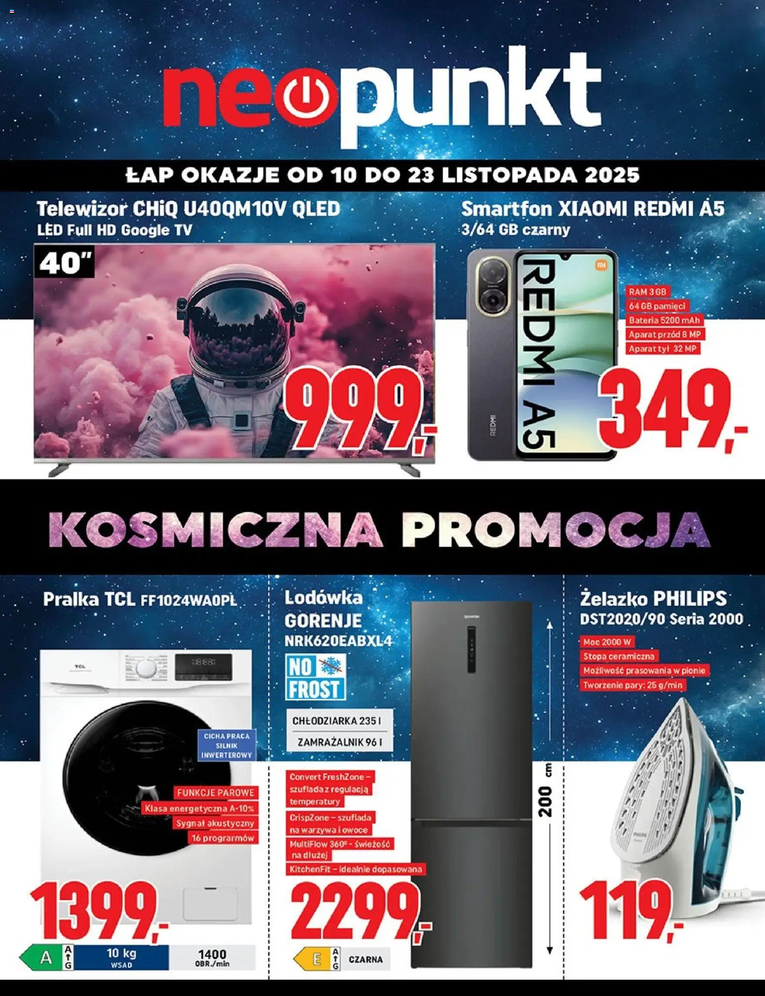 Pogląd gazetki "Gazetka" ze sklepu Neopunkt ważnej od 10.11.2025 - Lodówka, Pralka, Promocja, Smartfon, Owoce, Żelazko, Warzywa, Bateria