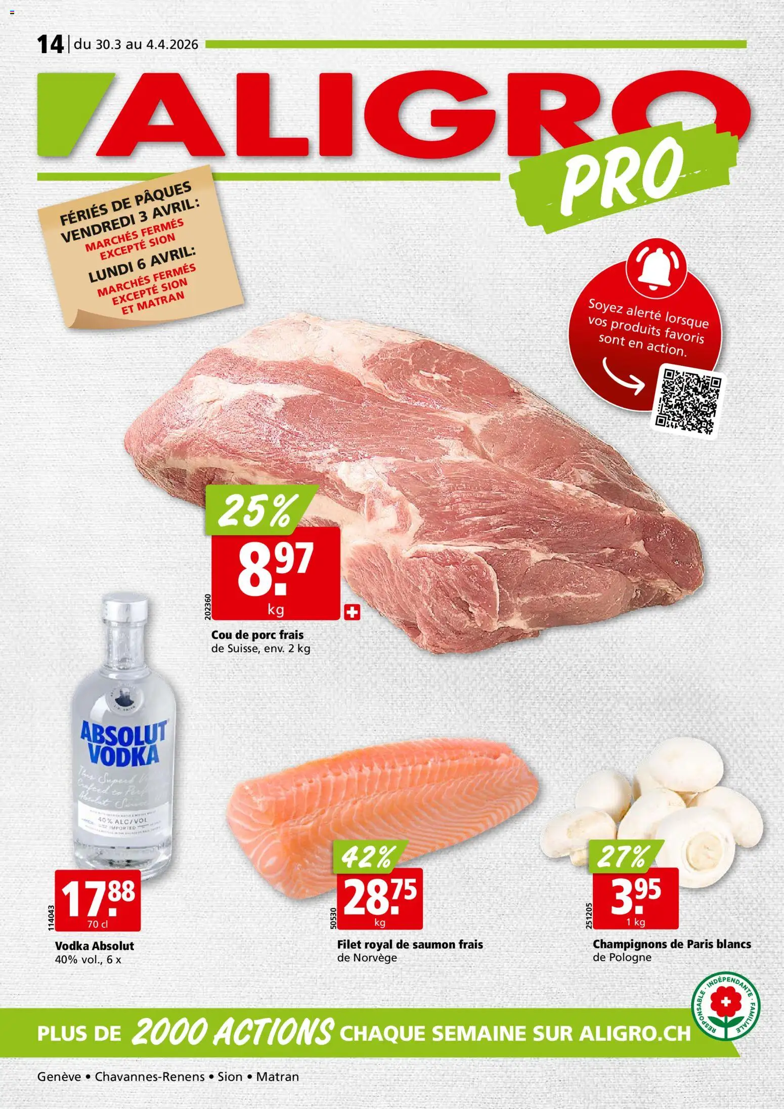 Vorschau des Merkblatts Aligro aktionen Chavannes, Matran, Genève, Sion vom Shop Aligro gültig von 30.03.2026 bis 04.04.2026