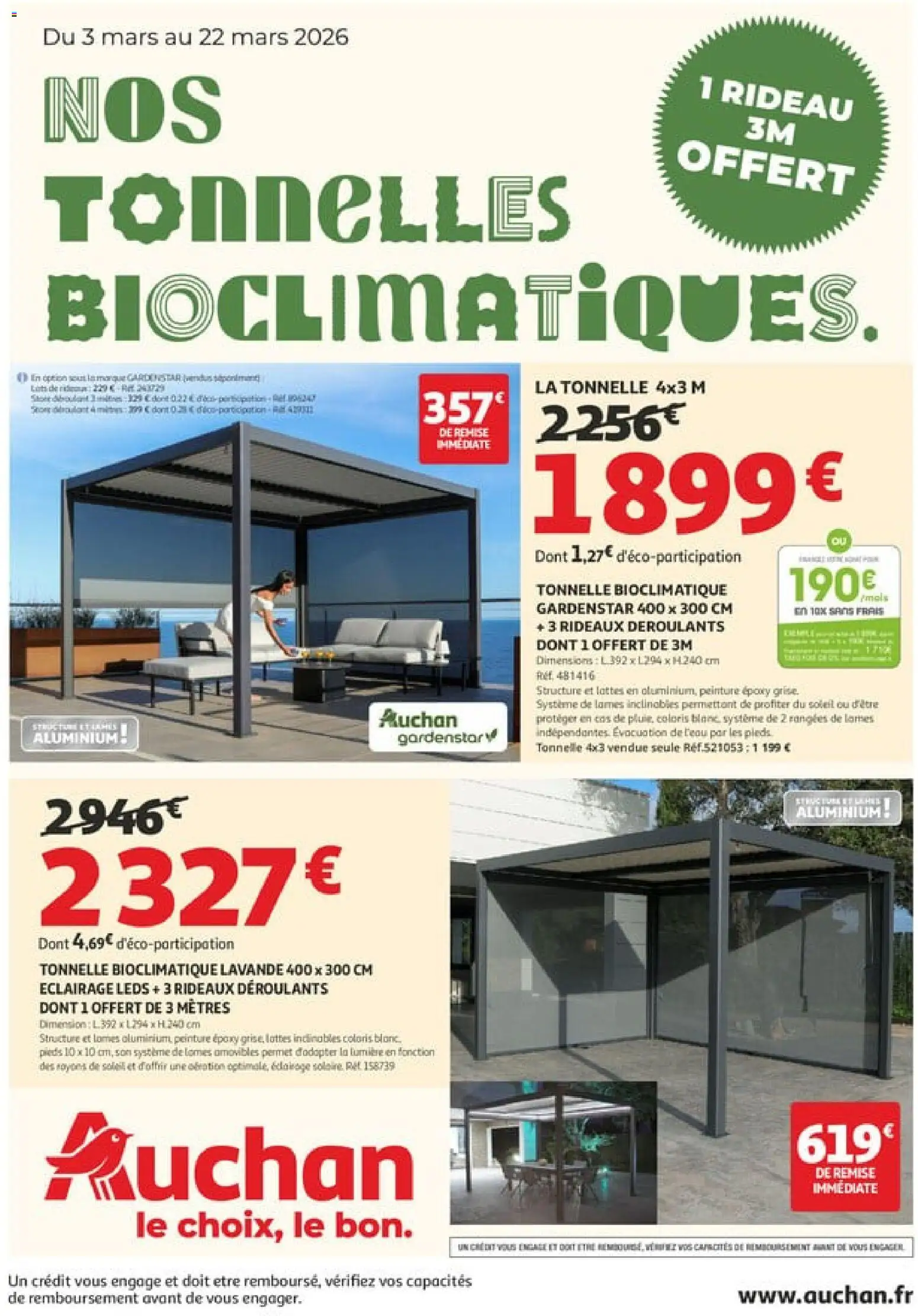Prévisualisation de Auchan - Nos tonnelles bioclimatiques du magasin Auchan formulaire valide 03/03/2026 - Peinture, Tonnelle, Rideau, Lavande, Rideaux, Éclairage