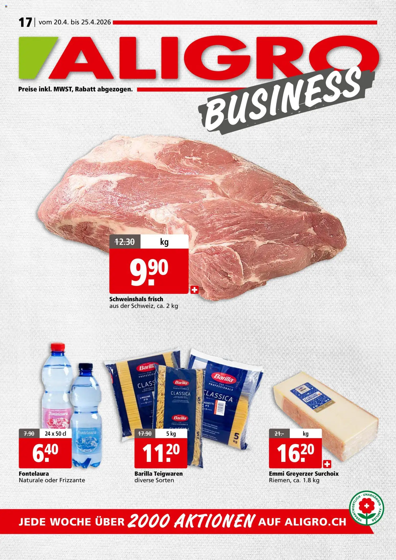 Vorschau des Merkblatts Aligro aktionen Business Schlieren, Gossau SG, Frauenfeld, Rapperswil-Jona, Sargans, Bern vom Shop Aligro gültig von 20.04.2026 bis 25.04.2026