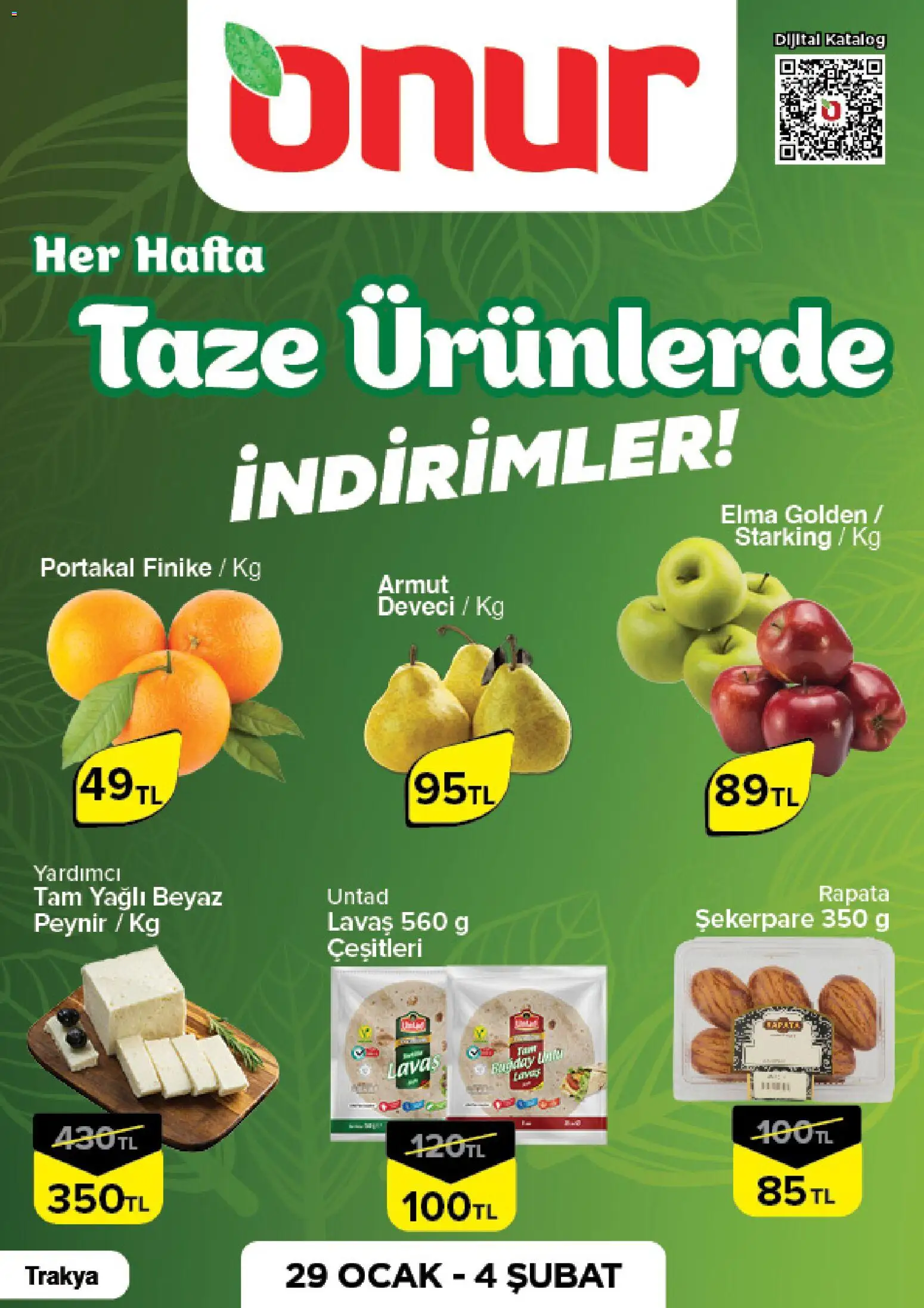 Onur Market Taze Ürünlerde İndirimler - Trakya 29.01.2026 - Broşürünün önizlemesi - Armut, Peynir, Elma, Portakal, Ocak