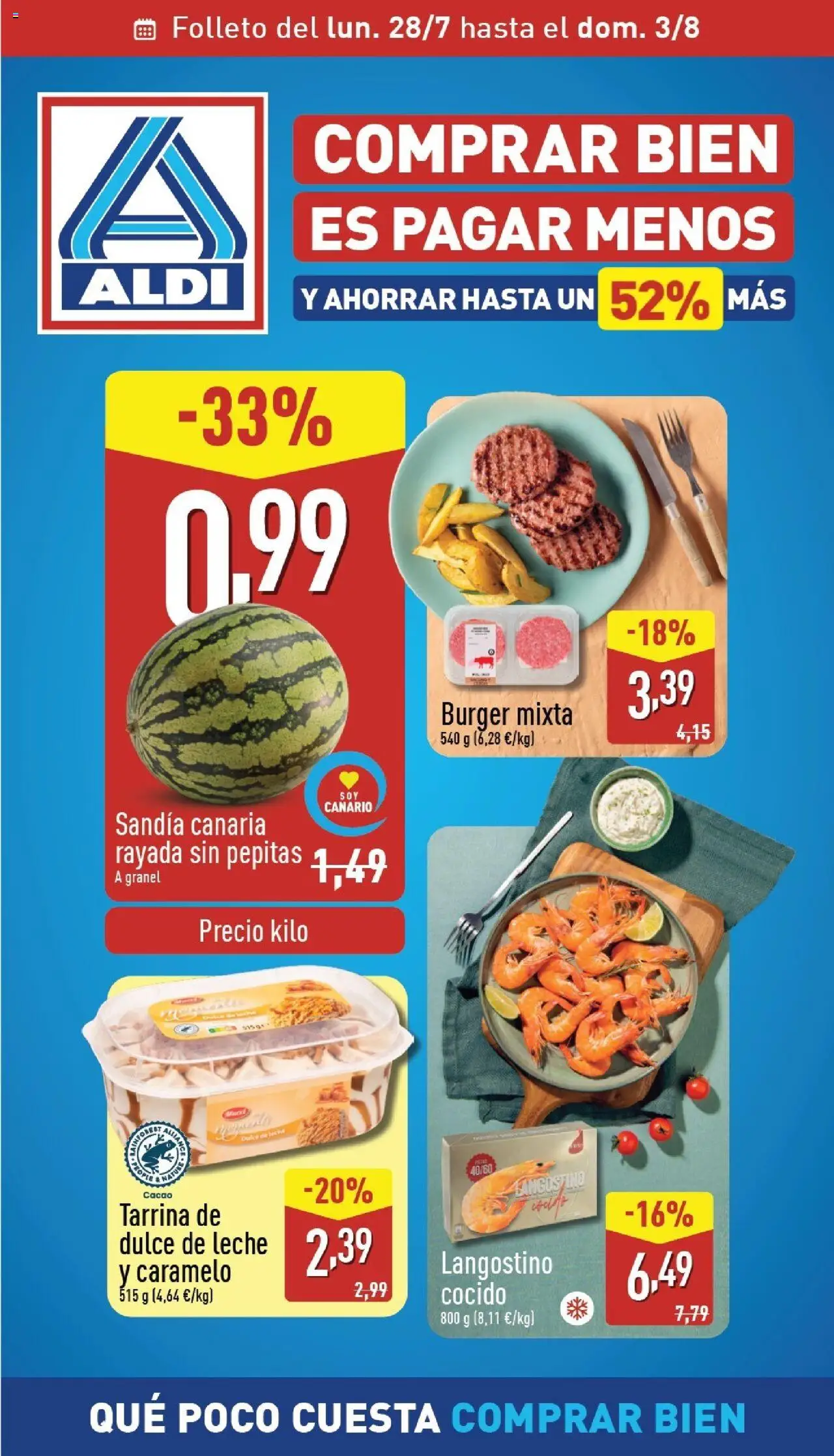 Aldi folleto 28/07 - 03/08/2025 >> Catálogo Canarias - Dulce, Leche, Sandía, Cacao, Langostino