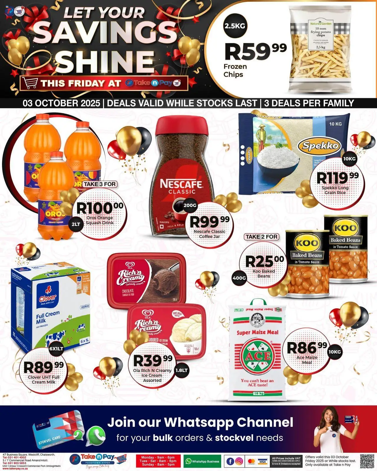 Take n Pay Friday Specials from 03/10 - 03/10/2025 > Promotions - Chocolate, Ice cream, Chips, Rice, Cream, Beans, Sauce, Cream cream
