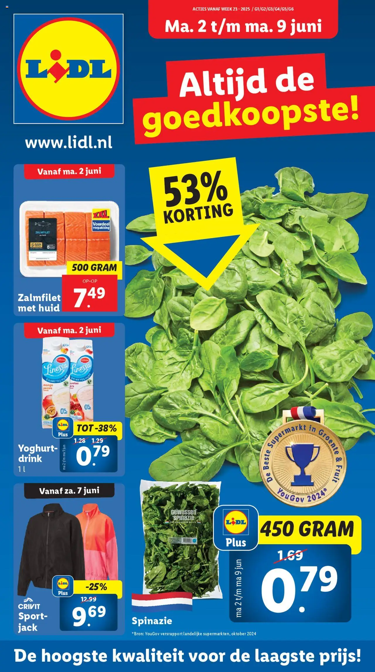 Lidl shop Folder week 23 geldig vanaf 02-06-2025 - Paginanummer 1 - Fruit, Spinazie, Yoghurt, Zalmfilet