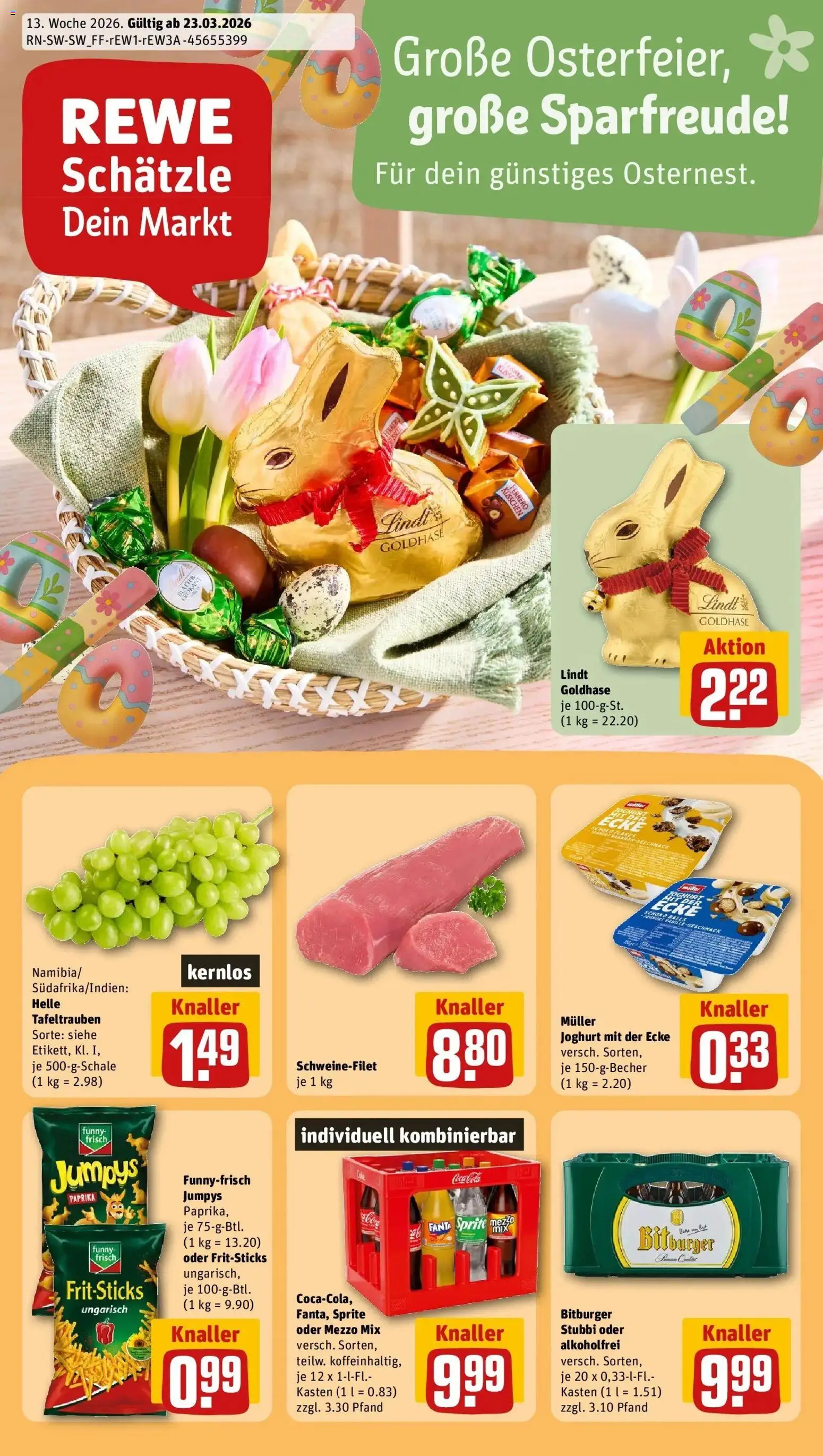 Vorschau von dem Prospekt des Geschäftes Rewe, gültig ab dem 23.03.2026 - Chips, Joghurt, Paprika, Schweinefilet, Funny frisch, Bitburger, Mezzo mix, Oder mezzo mix