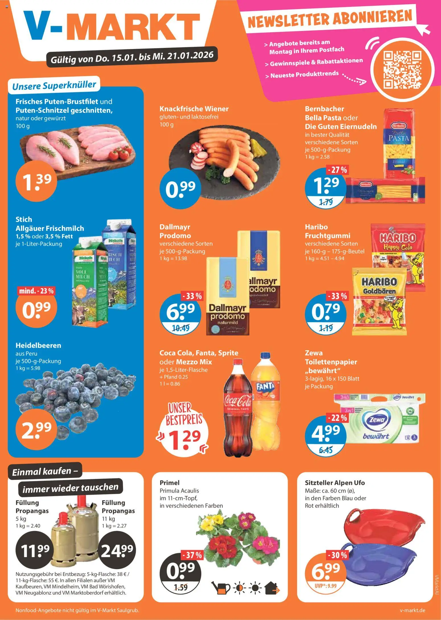 Vorschau von dem Prospekt des Geschäftes V-Markt, gültig ab dem 15.01.2026 - Coca cola, Cola, Dallmayr, Sprite, Mezzo mix, Dallmayr prodomo, Zewa, Oder mezzo mix