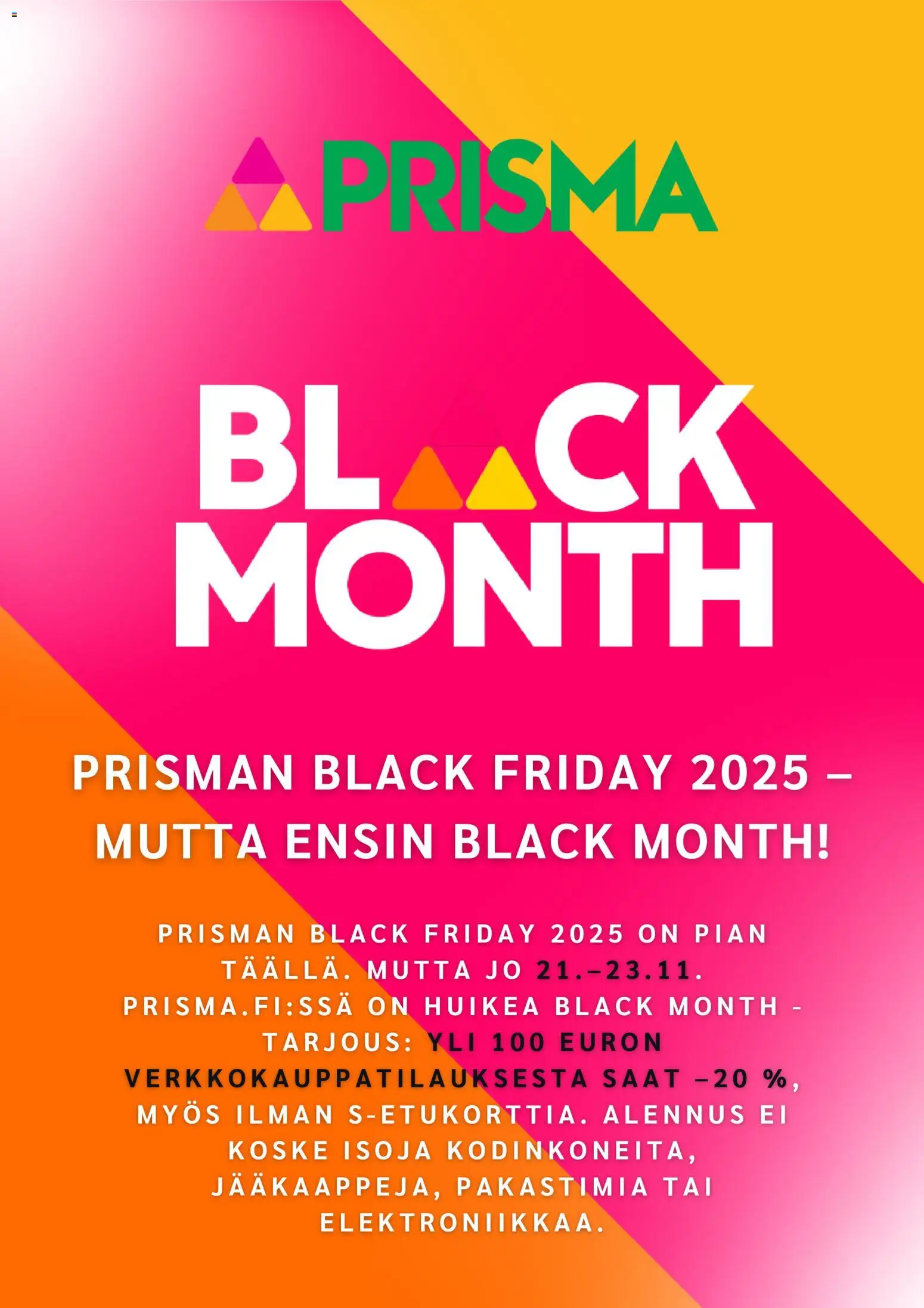 Kaupan Prisma Black Friday ennakkoilmoitus esikatselu, voimassa 21/11/2025