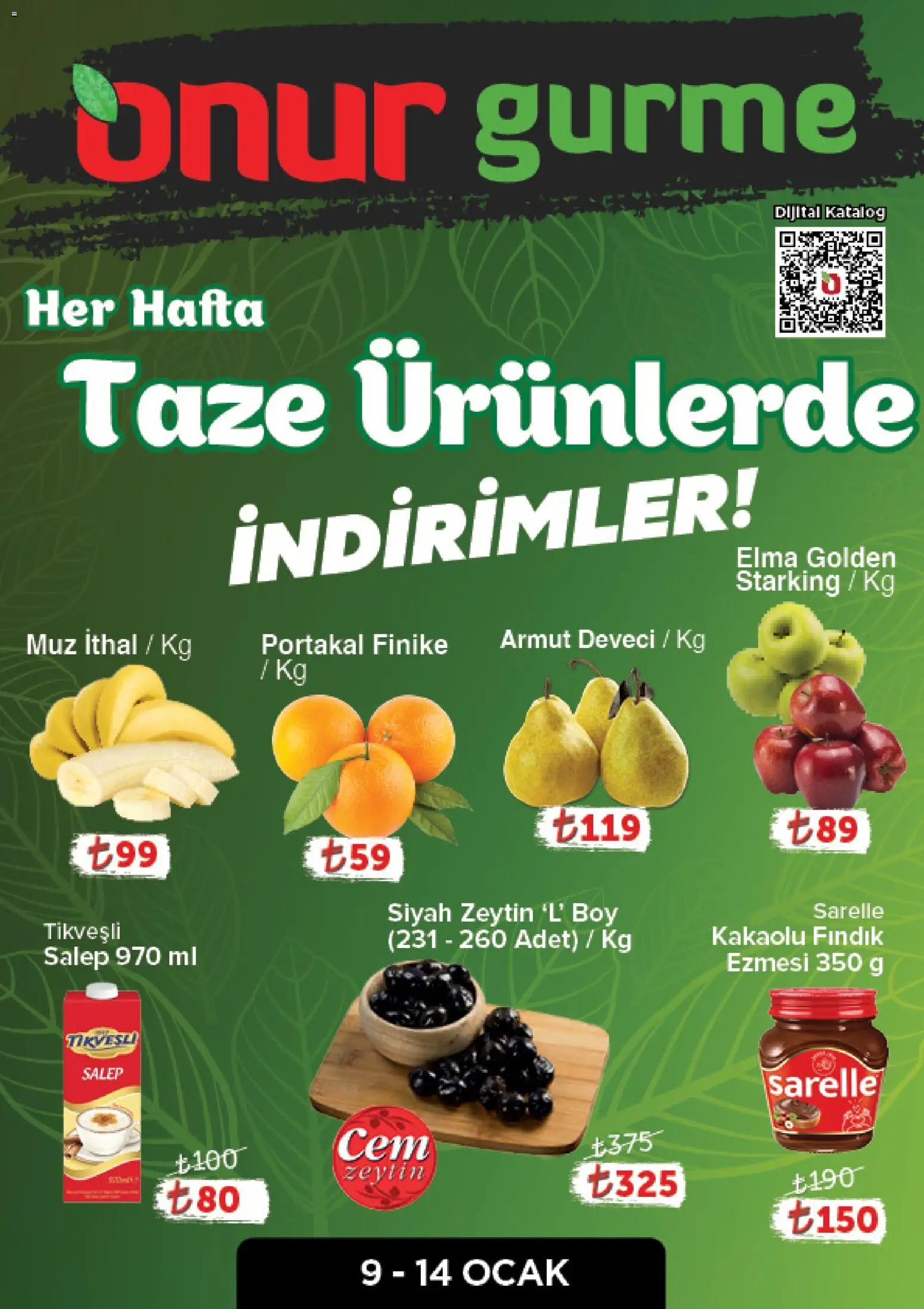 Onur Market Katalog Gurme - Bursa 09.01.2026 - Broşürünün önizlemesi - Fındık, Armut, Zeytin, Elma, Portakal, Ocak, Muz