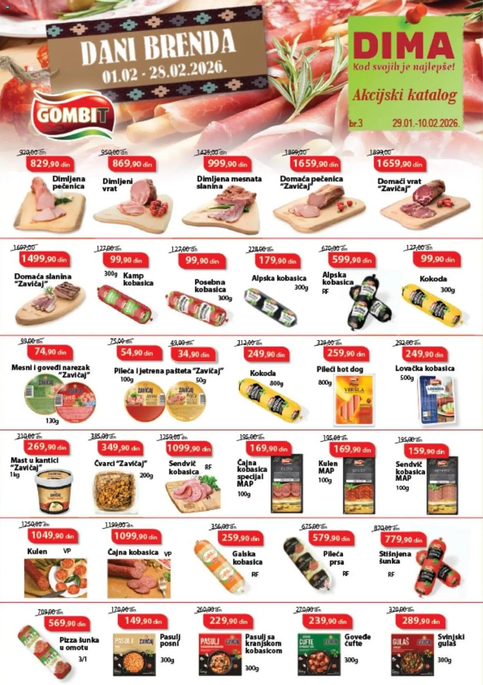 Pregled VP Dima kataloga - važi od 29.01.2026 - Hot dog, Kulen, Slanina, Pašteta, Mast, Čvarci, Pečenica, Narezak