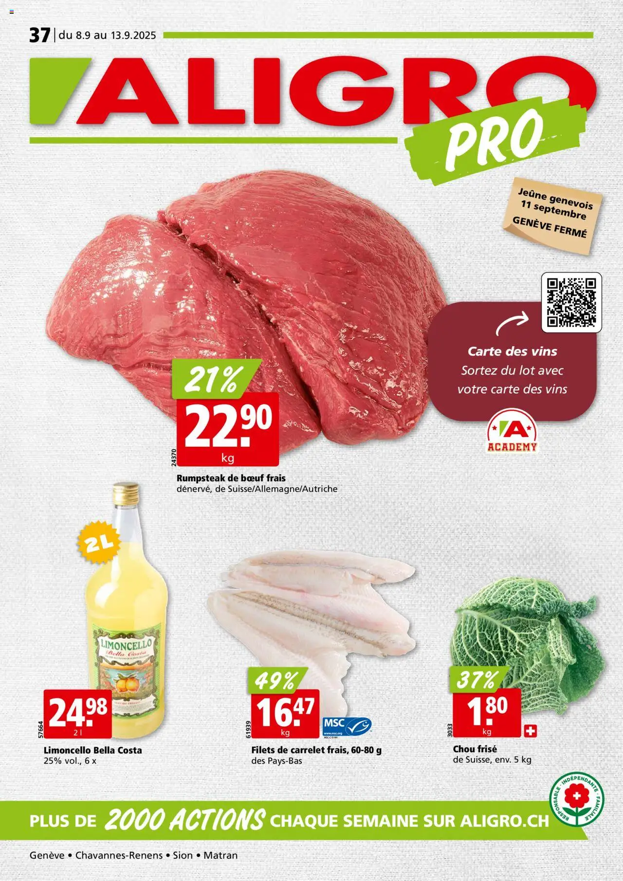 Aligro Aktionen Chavannes, Matran, Genève, Sion ab 08.09.2025 - Seitennummer 1