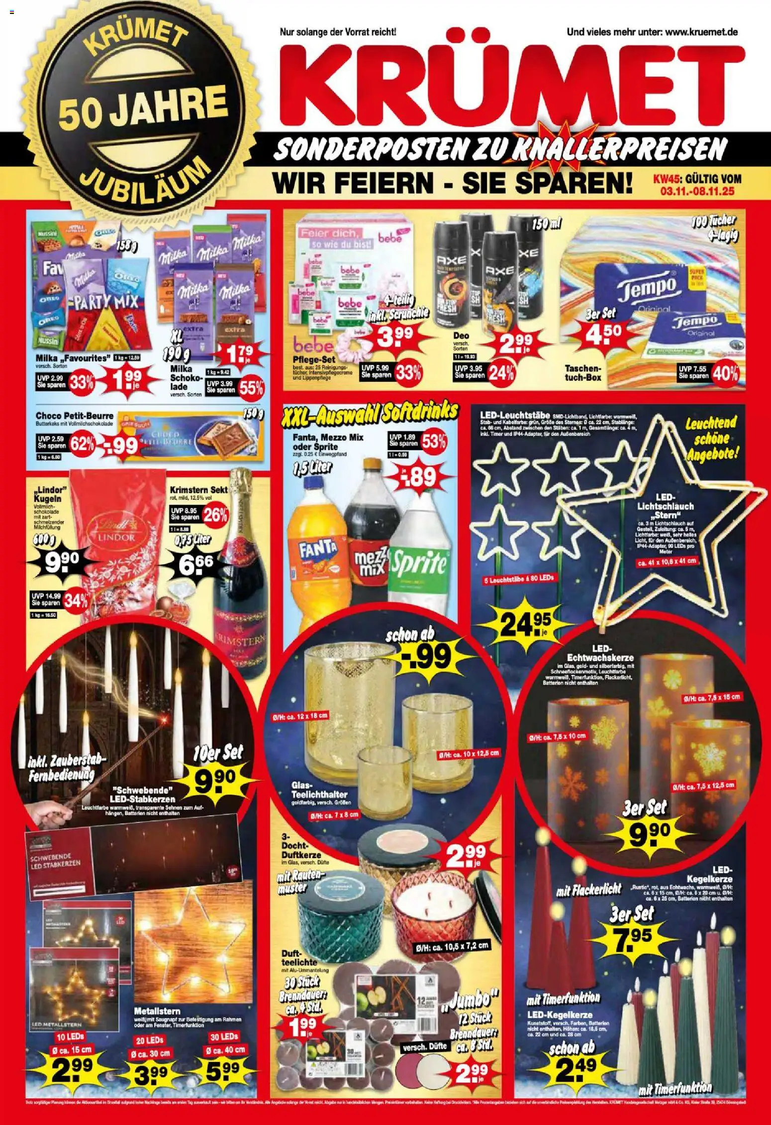 Vorschau von dem Prospekt des Geschäftes KRÜMET, gültig ab dem 03.11.2025 - Schokolade, Batterien, Milka, Fanta, Sekt, Sprite, Duft, Lindor