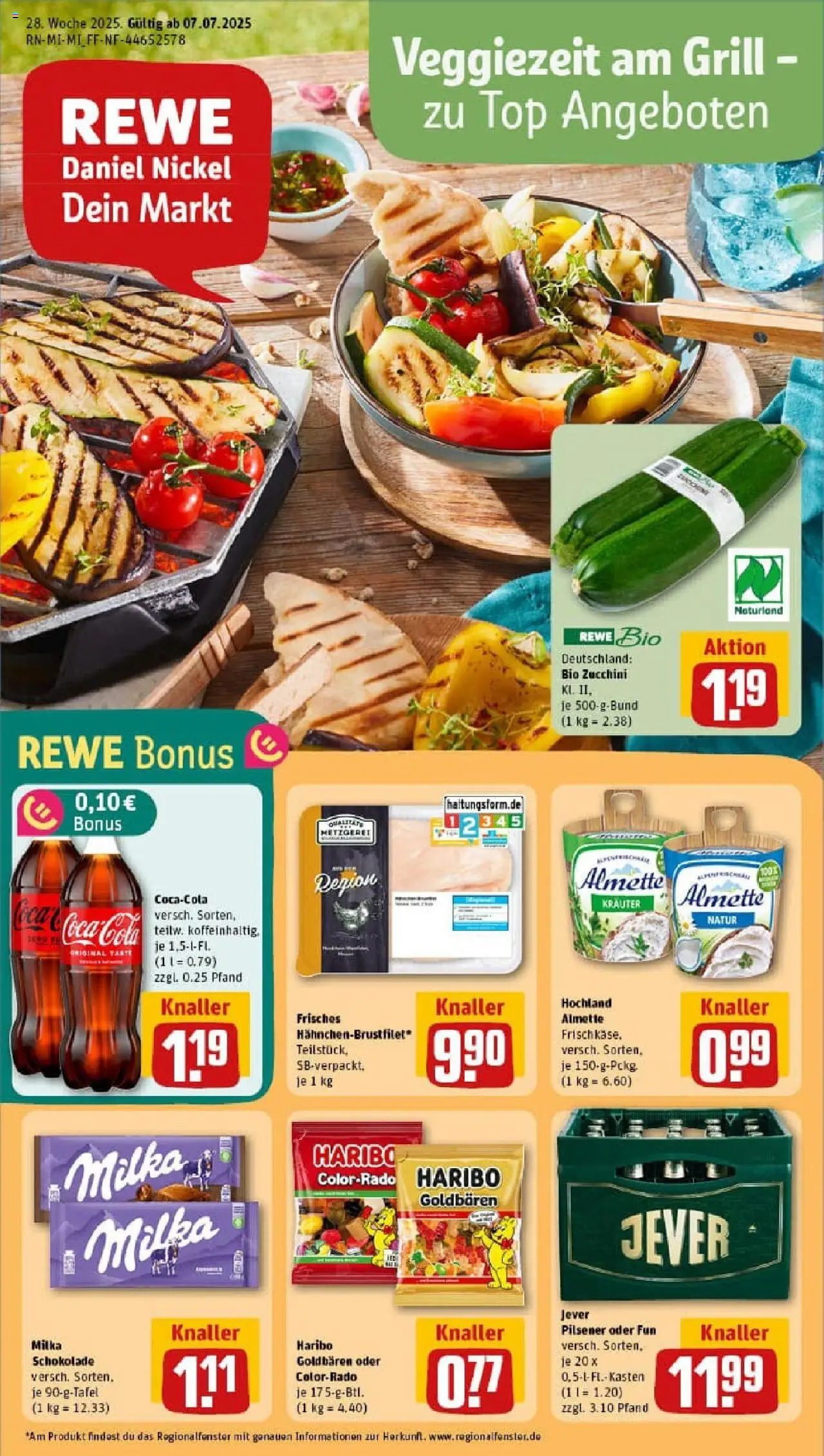 REWE Prospekt ab 06.07.2025 nächste Woche - Prospekt Mömbris / Heimbach - Coca cola, Haribo, Zucchini, Cola, Milka schokolade, Jever, Milka, Almette
