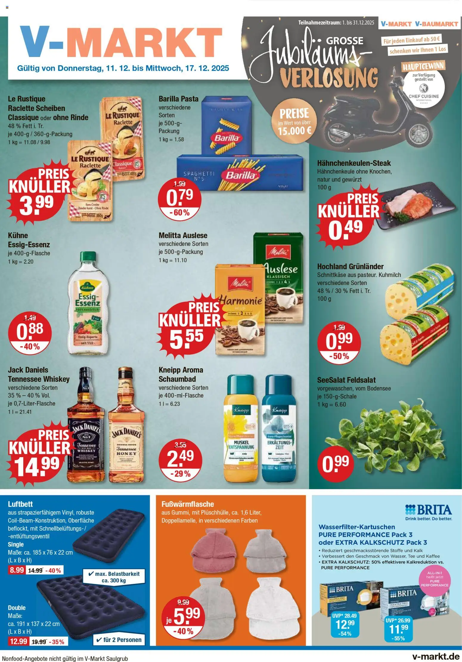 Vorschau von dem Prospekt des Geschäftes V-Markt, gültig ab dem 11.12.2025 - Kaffee, Pasta, Tee, Kalk, Whiskey, Essig, Jack Daniel's, Grunlander