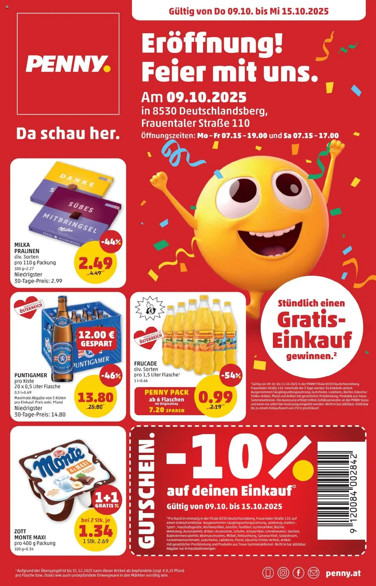  PENNY Flugblatt 09.10.2025 - Angebote "Eröffnung in 8530 Deutschlandsberg" - Seite 1
