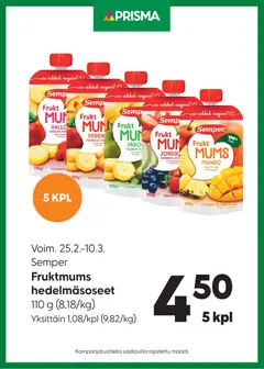 Kaupan Prisma Tarjoukset Semper hedelmäsoseet esikatselu, voimassa 25/02/2026