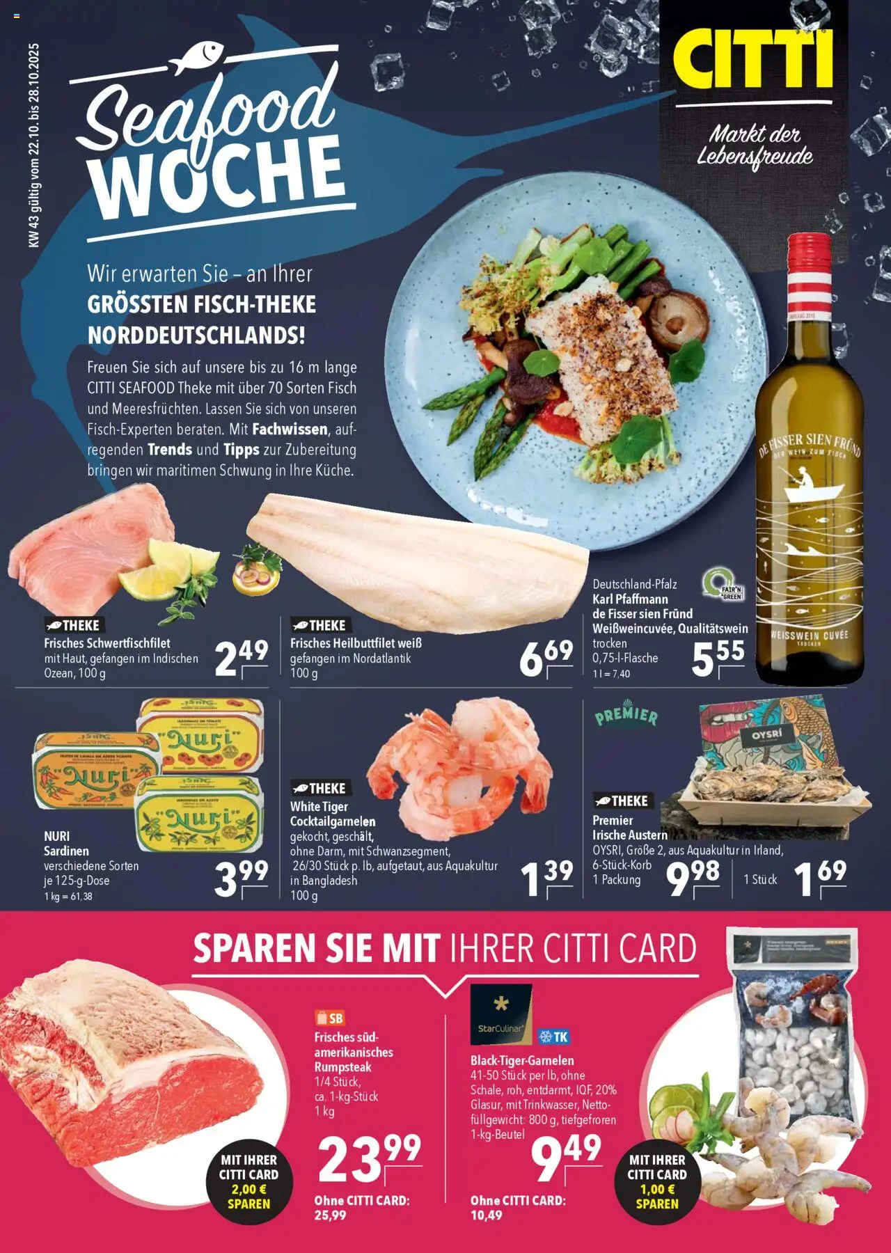 CITTI Markt Prospekt (vom 22.10.2025 - 28.10.2025) - Fisch, Wein, Rumpsteak, Theke, Weißwein