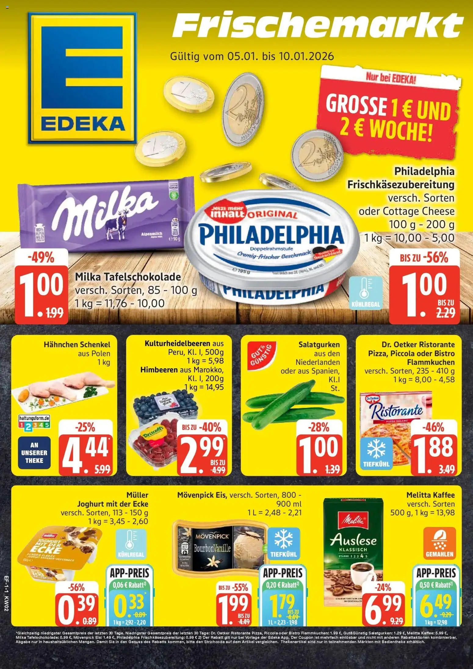 Vorschau von dem Prospekt des Geschäftes Edeka, gültig ab dem 04.01.2026 - Pizza, Eis, Milka, Ristorante, Vanille, Theke, Movenpick eis, Hahnchen