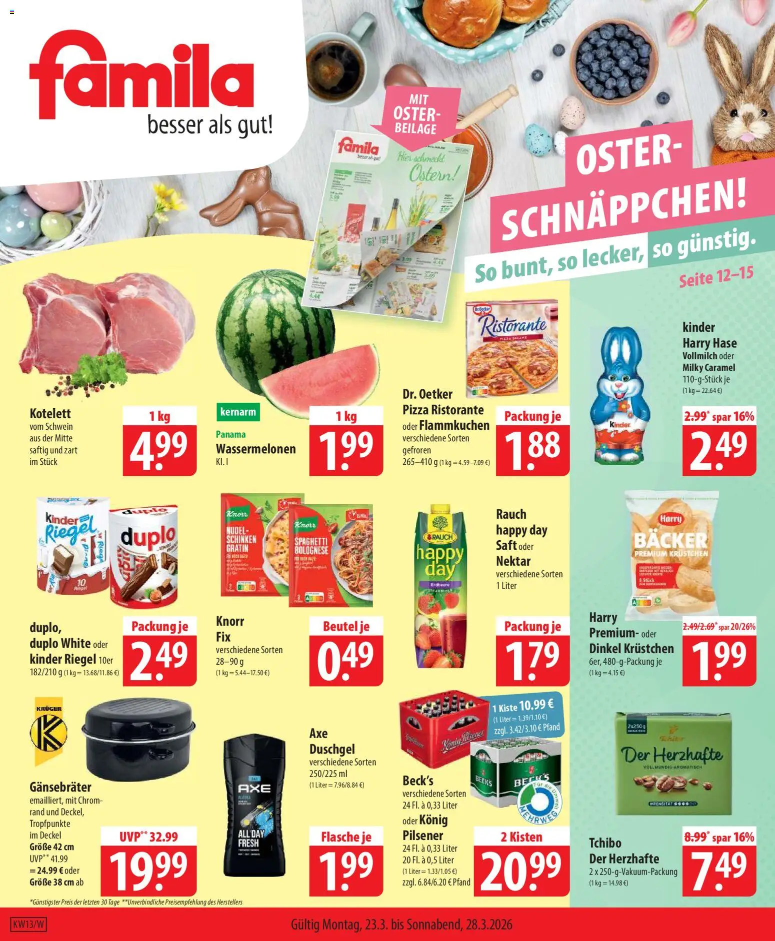 Vorschau von dem Prospekt des Geschäftes Famila, gültig ab dem 23.03.2026 - Pizza, Spaghetti, Ristorante, Schinken, Knorr, Duschgel, Saft, Kinder riegel