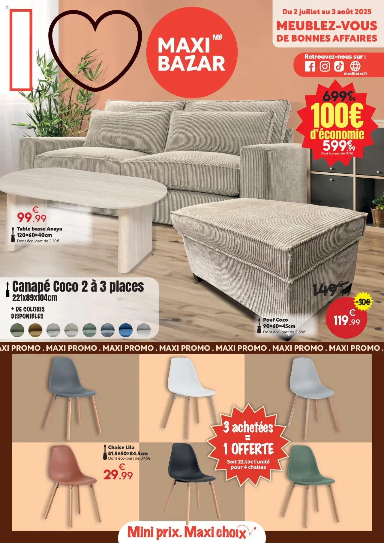 Catalogue mobilier Maxi Bazar de la boutique Maxi Bazar valable du 02/07/2025 - Page numéro 1