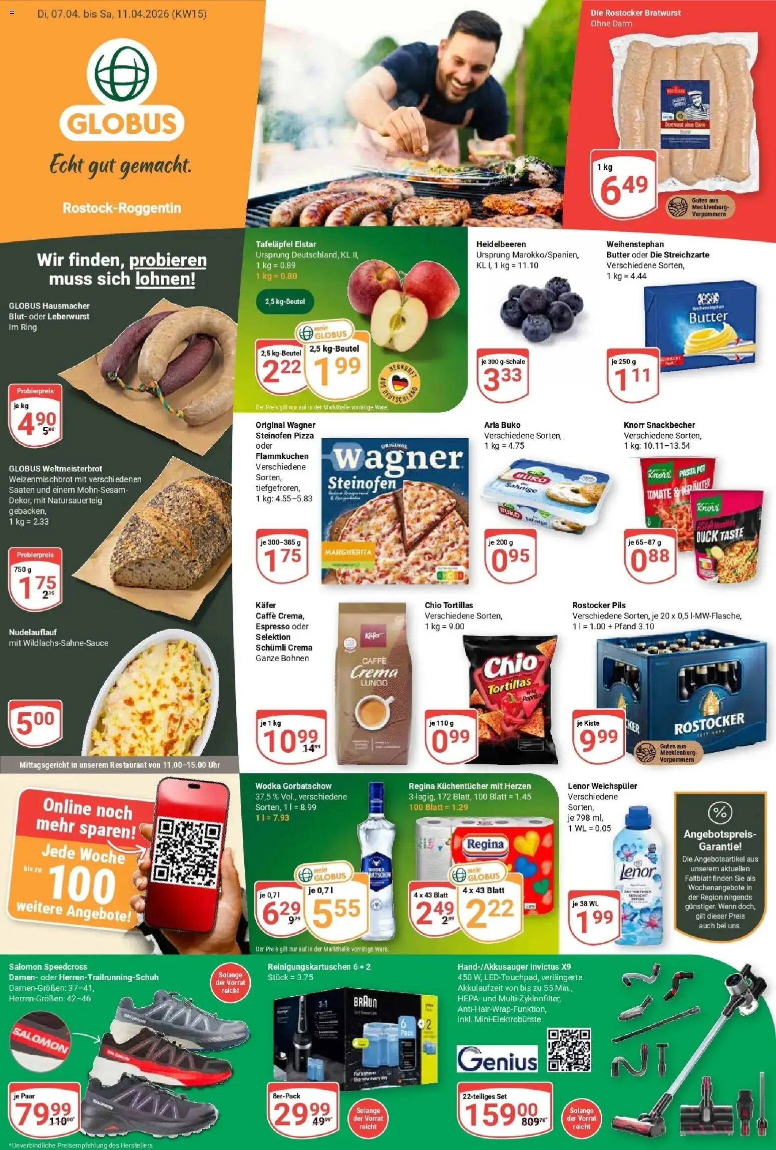 Vorschau von dem Prospekt des Geschäftes Globus, gültig ab dem 07.04.2026 - Pizza, Bratwurst, Tortillas, Heidelbeeren, Wodka, Pils, Chio tortillas, Arla buko