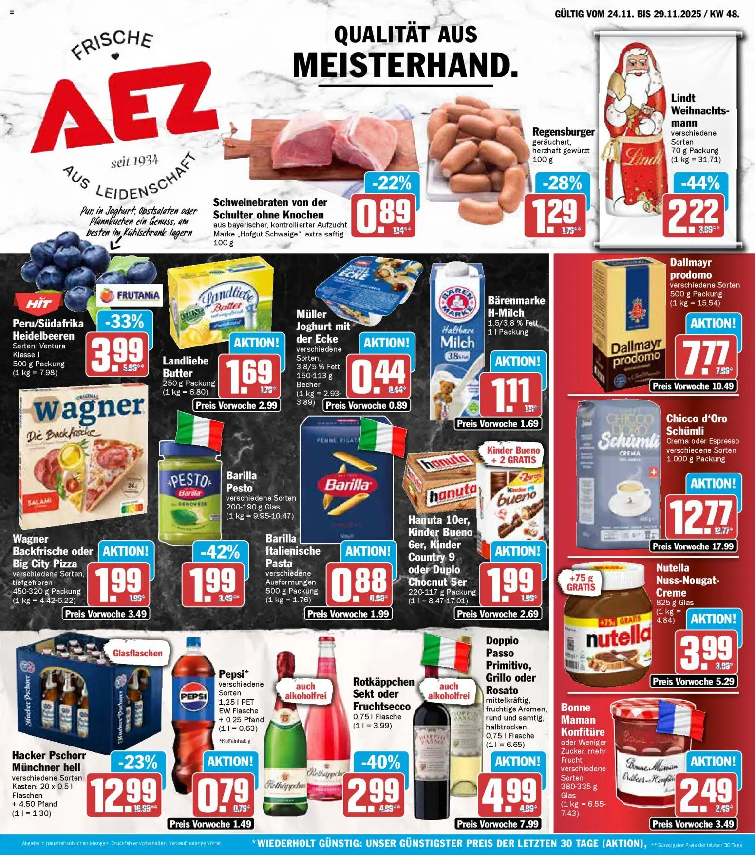 Vorschau von dem Prospekt des Geschäftes AEZ, gültig ab dem 24.11.2025 - Butter, Pasta, Nutella, Dallmayr, Salami, Barilla, Sekt, Dallmayr prodomo