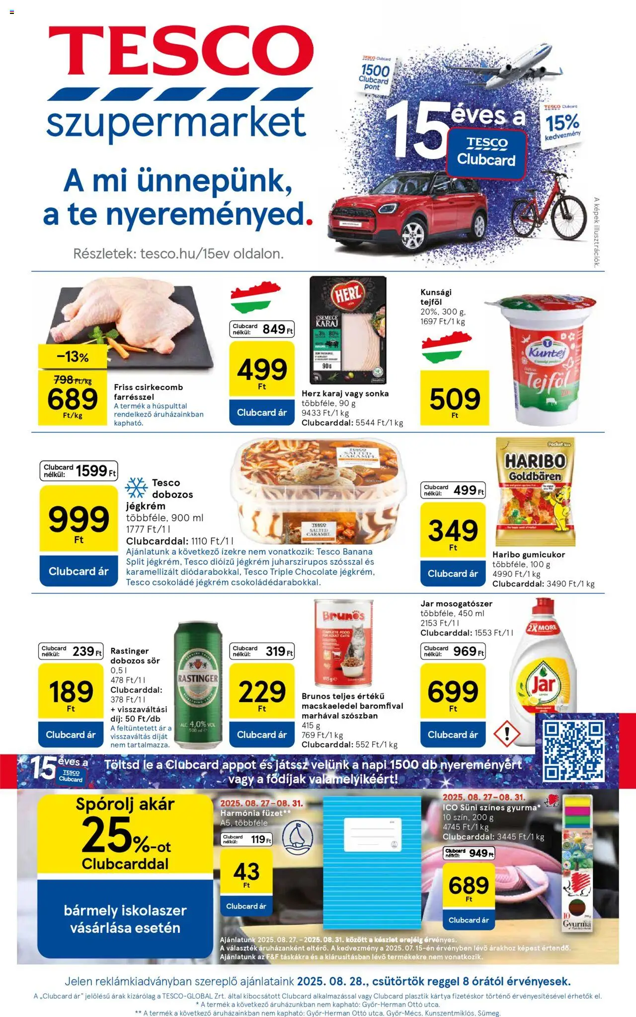 Tesco aktuális szórólap, érvényes 2025.08.28.-től - 1 oldal - Csokoládé, Sonka, Gyurma, Csirkecomb, Jar mosogatószer, Jar, Mosogatószer, Lé