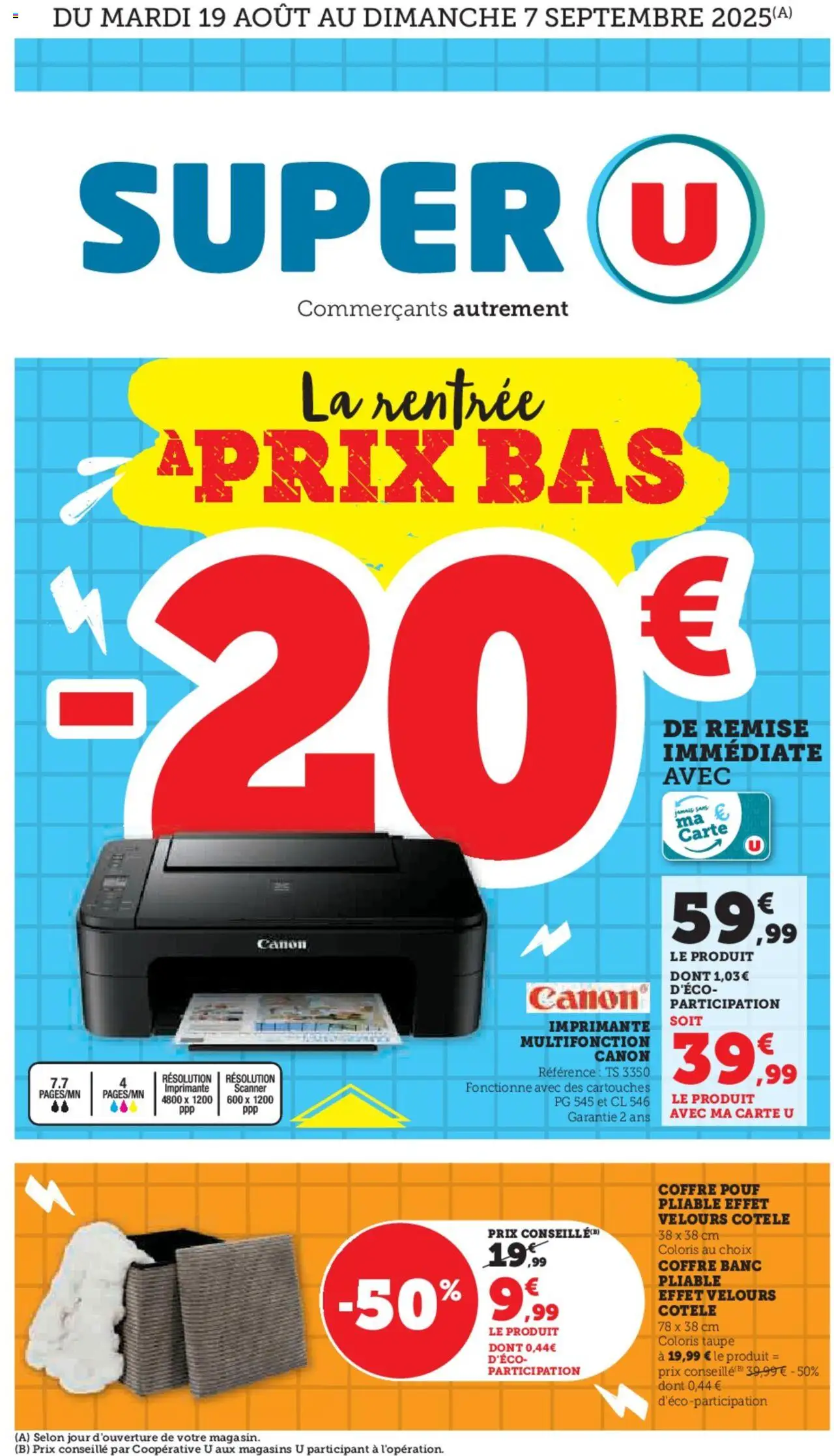 La rentrée à prix bas de la boutique Super U valable du 19/08/2025 - Page numéro 1