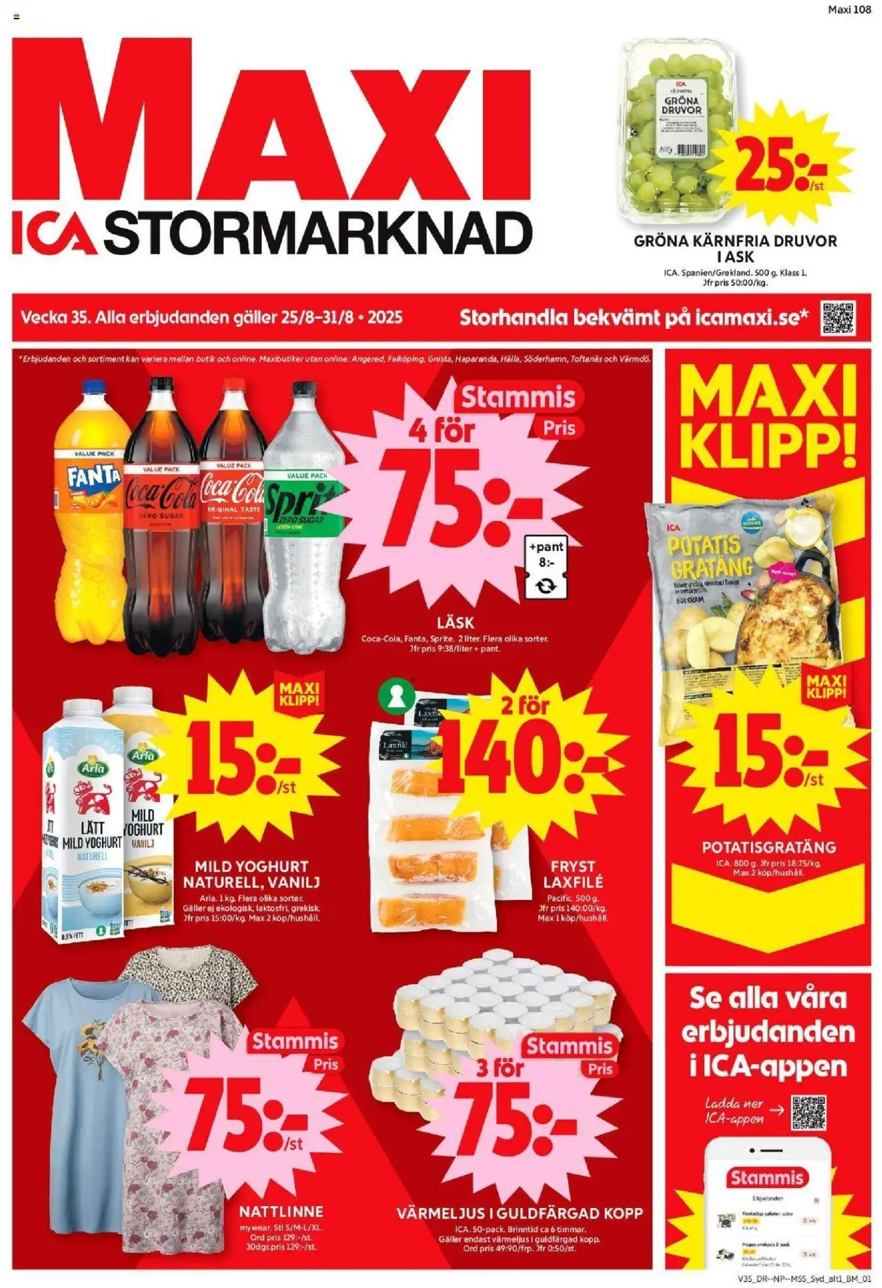 Trelleborg är giltig 25/08 2025 > Veckans Erbjudanden gäller från 25/08/2025 till 31/08/2025 sidnummer 1 - Potatisgratäng, Coca cola, Potatis, Yoghurt, Galler, Fanta, Värmeljus, Vanilj